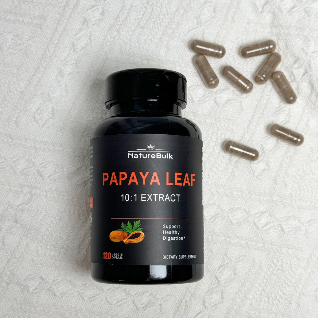 NATUREBULK Papaya Leaf Extract Capsules - 10X Strength, 120 Veg Capsules, Immune Gut & Super Digestive Health