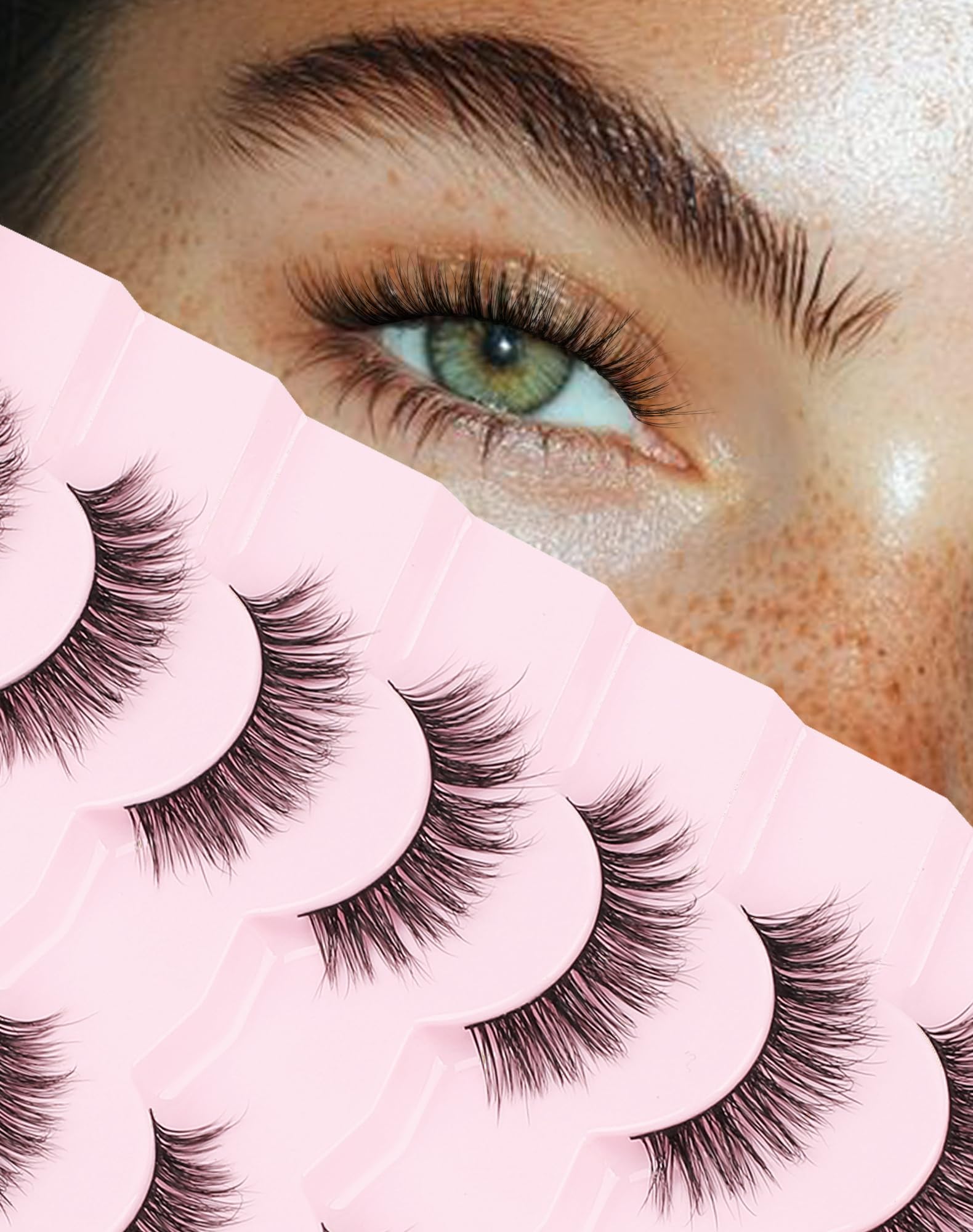 Onlyall Natural Lashes Wispy Lashes Natural Look False Eyelashes Natural Flared Eyelashes False Eye Lashes Soft Fluffy Lashes 7 Pairs D75