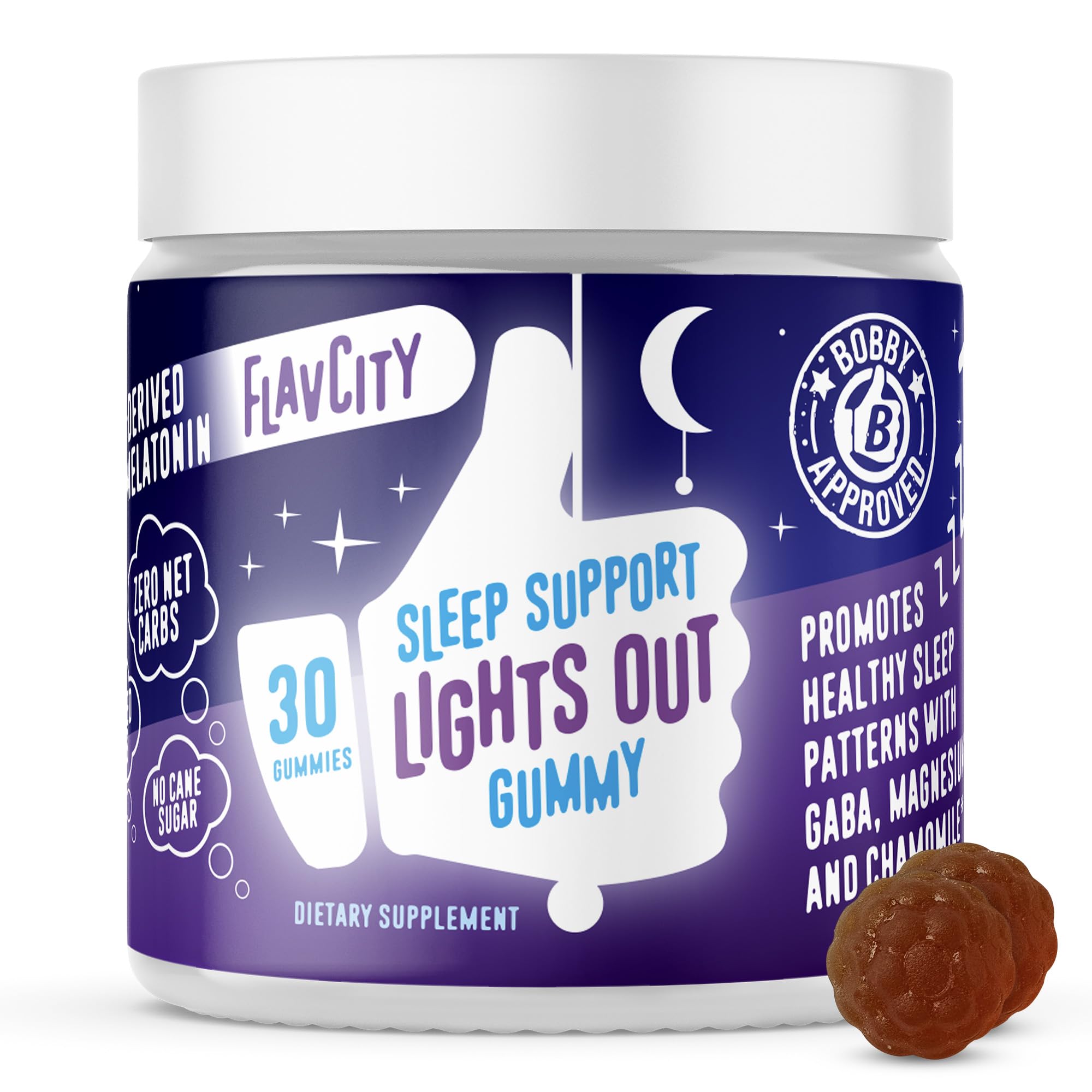 FlavCity Melatonin Sleep Gummies for Adults, Lights Out Gummy - Chewable Sleep Support Supplement with Plant-Based GABA, Magnesium & Chamomile for Deep & Restful Bedtime, 30-Day Supply