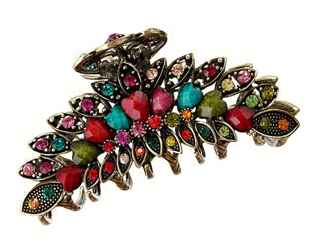 Women Lady Retro Flowers Hair Claw Clip Vintage Alloy Rhinestone Non-Slip Hair Jaw Clips Hairpin Large Hair Updo Grip Bath Accessories for Thick Hair Fancy Hair Clamp (Colourful)