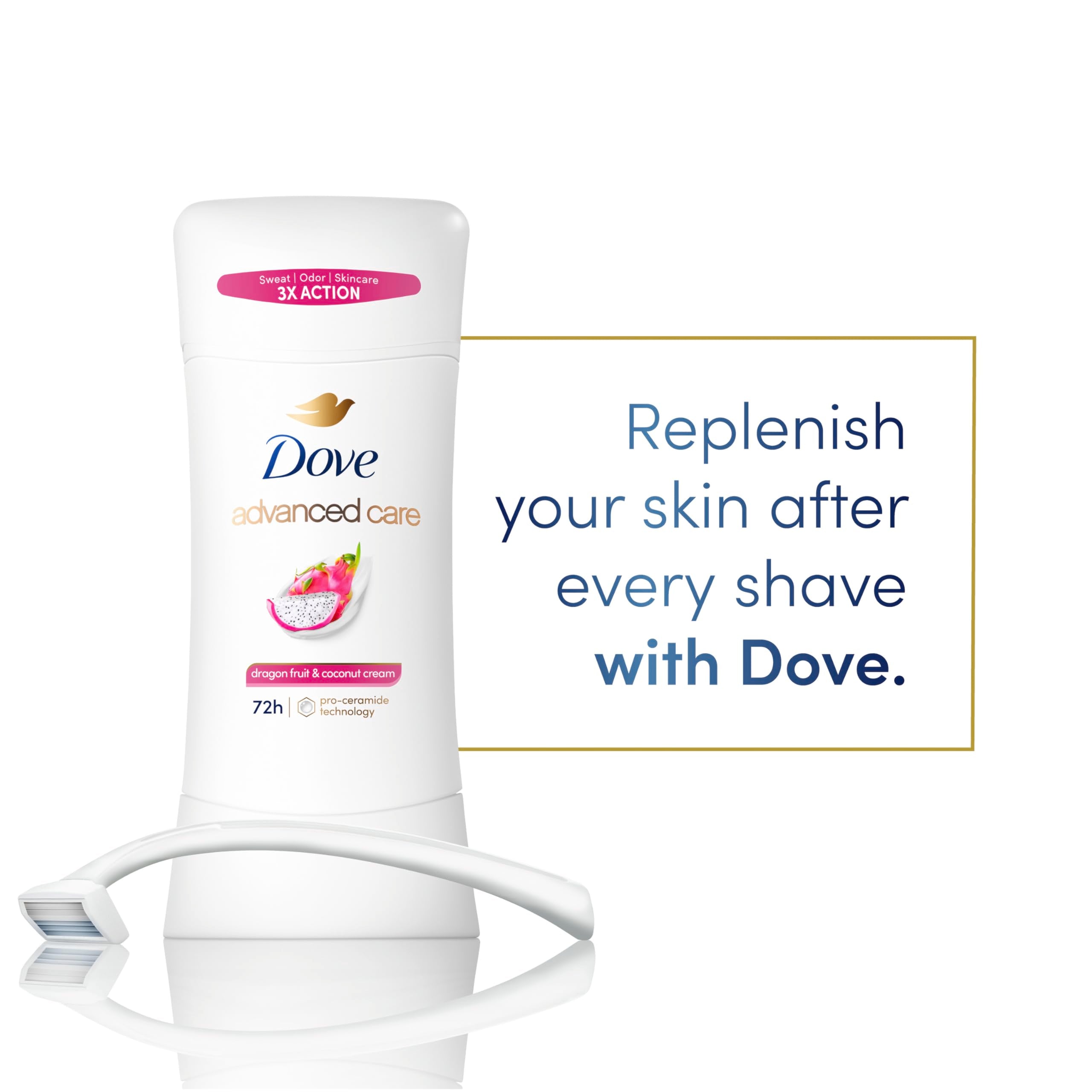 Dove Advanced Care Antiperspirant Deodorant for Women Dragon Fruit & Coconut Cream 3 pack 72 hour sweat and odor protection 2.6 oz