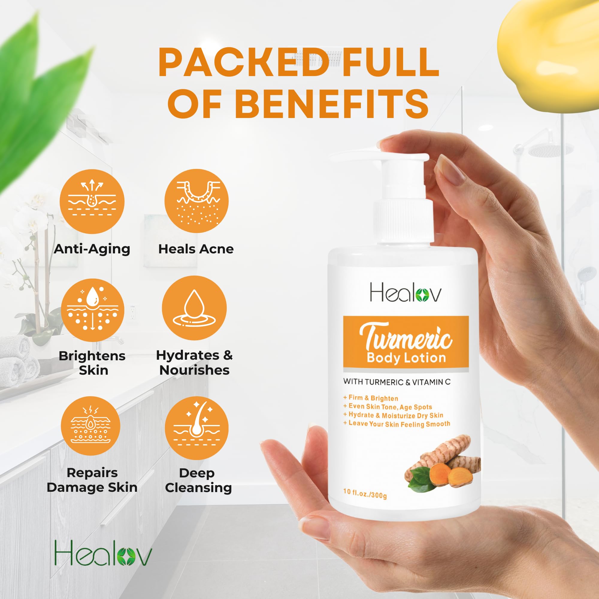 Herblov Turmeric Lotion for Dark Spots – Natural Skin Brightening Cream for Face & Body – Turmeric Face Cream to Cleanse Skin, Fight Acne, Even Tone, Clear Scars, Sun Damage, & Hyperpigmentation