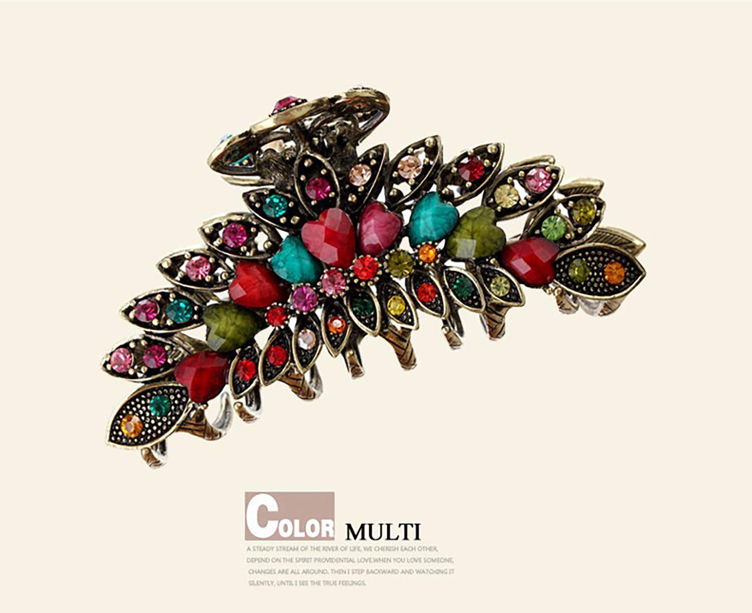 Women Lady Retro Flowers Hair Claw Clip Vintage Alloy Rhinestone Non-Slip Hair Jaw Clips Hairpin Large Hair Updo Grip Bath Accessories for Thick Hair Fancy Hair Clamp (Colourful)