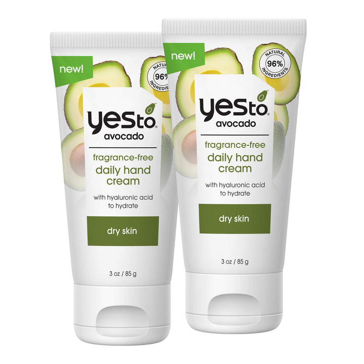 Yes To Avocado Fragrance Free Daily Hand Cream 3 Oz, 2 Pack + Dry Skin + Hydrate and Nourish Skin + Avocado Oil and Hyaluronic Acid + Vegan + 96 Natural Ingredients