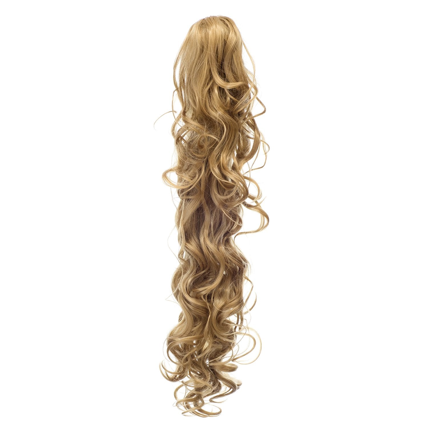 16/18-Dark Dark Honey Blonde Mixed: Swacc 24-Inch Long Messy Curls Claw Clip Ponytail Extensions Synthetic Clip In Drawstring Curly Ponytail Hairpiece Jaw Clip Hair Extensions (16