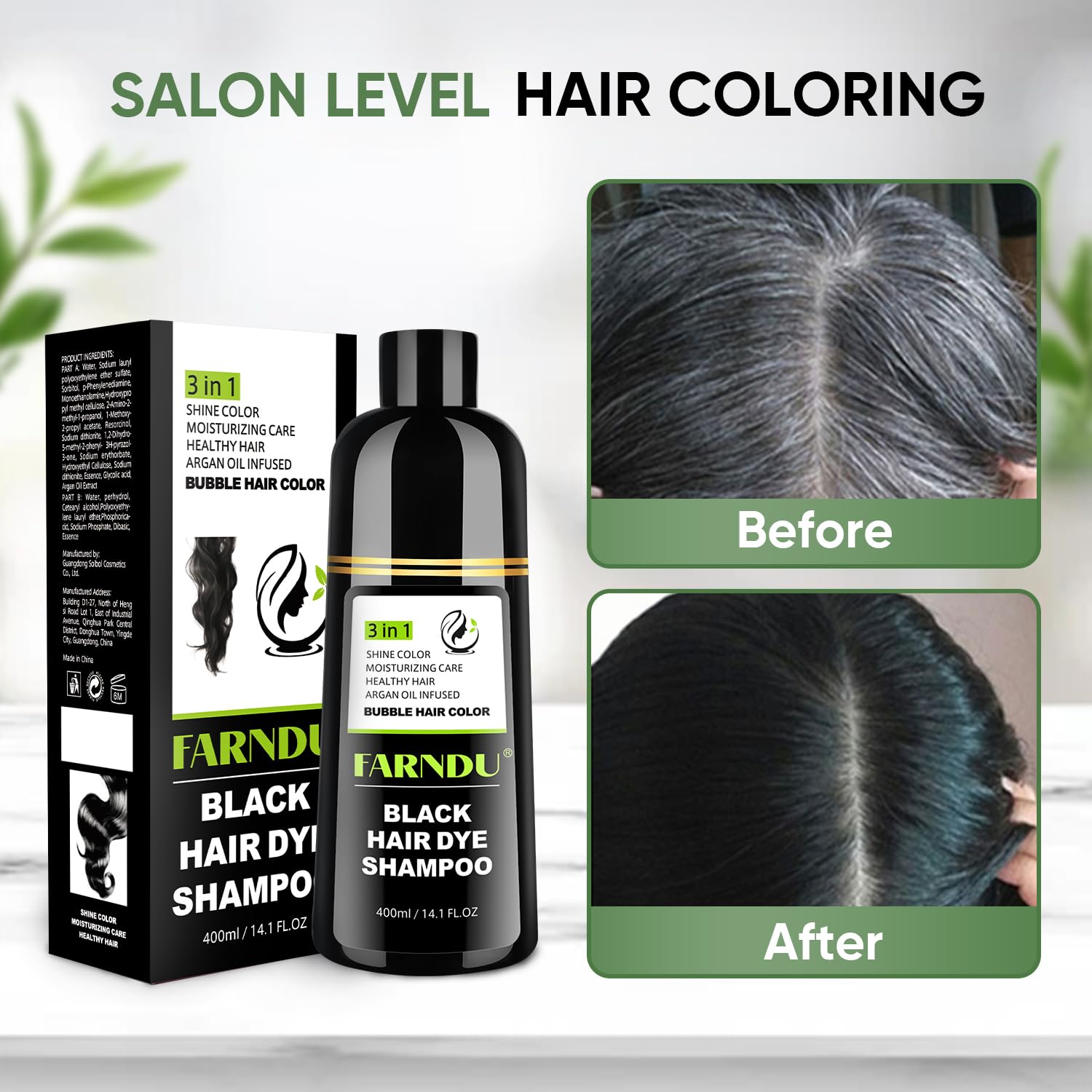 Farndu Hair dye Shampoo for Women & Men Gray Hair Coverage and Herbal Ingredients 3 In 1 Hair Color Shampoo(Black)