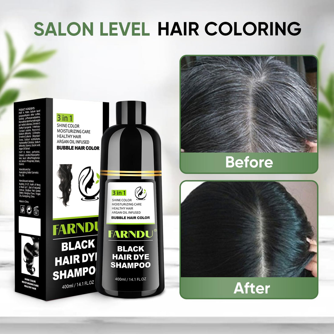 Farndu Hair dye Shampoo for Women & Men Gray Hair Coverage and Herbal Ingredients 3 In 1 Hair Color Shampoo(Black)
