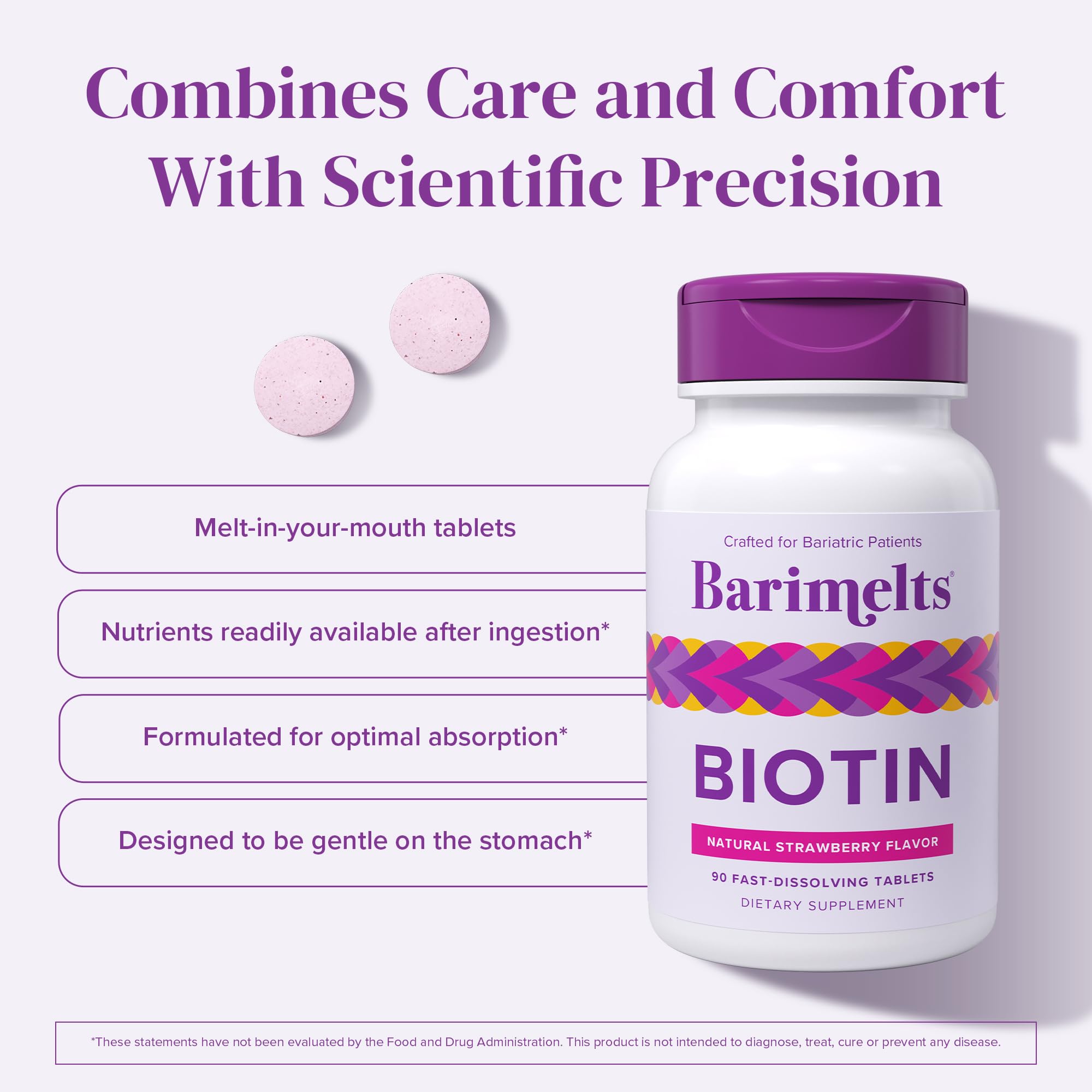 BariMelts Biotin 5000mcg - 90 Fast-Dissolving Tablets (3-Month Supply) - Sugar-Free Bariatric Vitamins for Women, Natural Strawberry Flavor