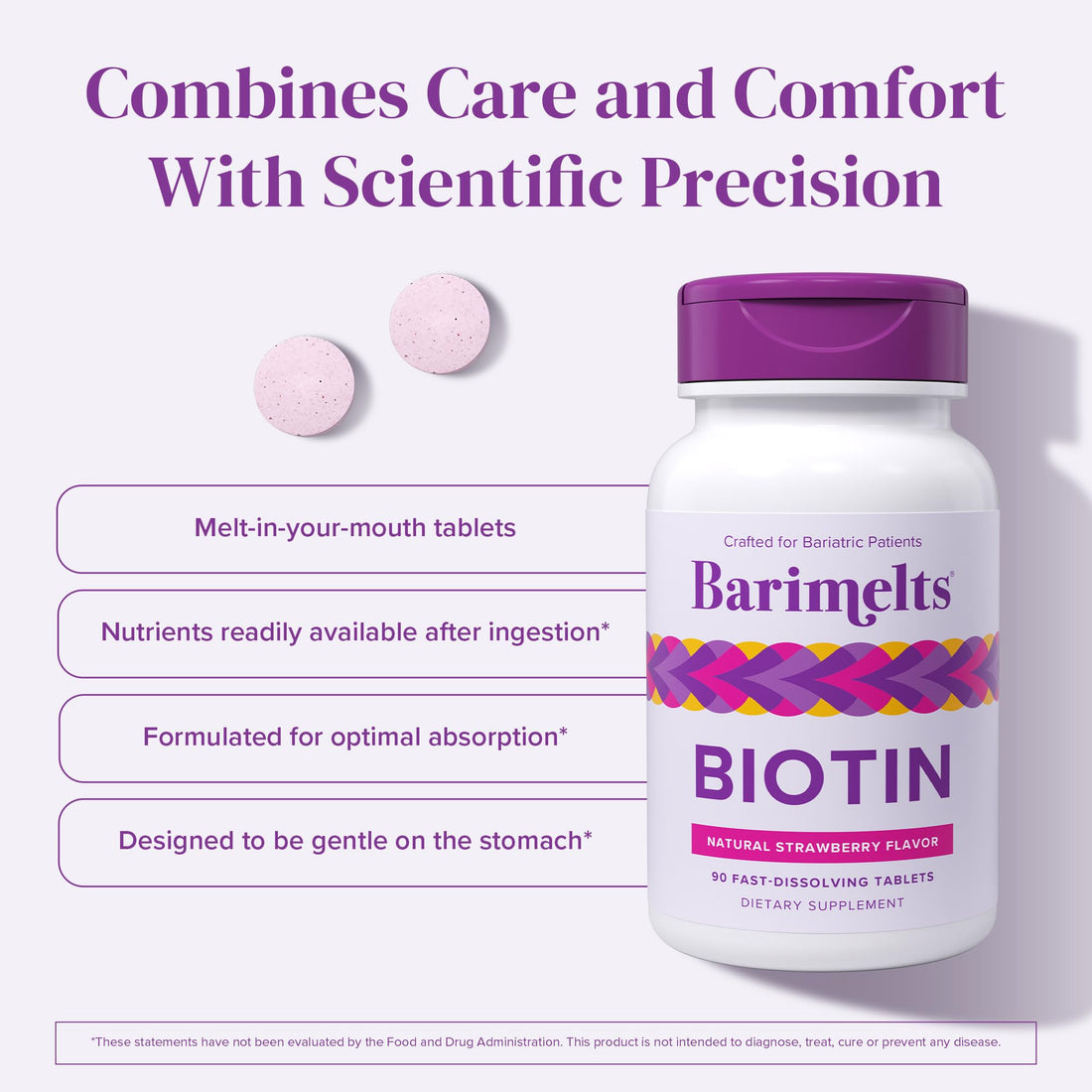 BariMelts Biotin 5000mcg - 90 Fast-Dissolving Tablets (3-Month Supply) - Sugar-Free Bariatric Vitamins for Women, Natural Strawberry Flavor