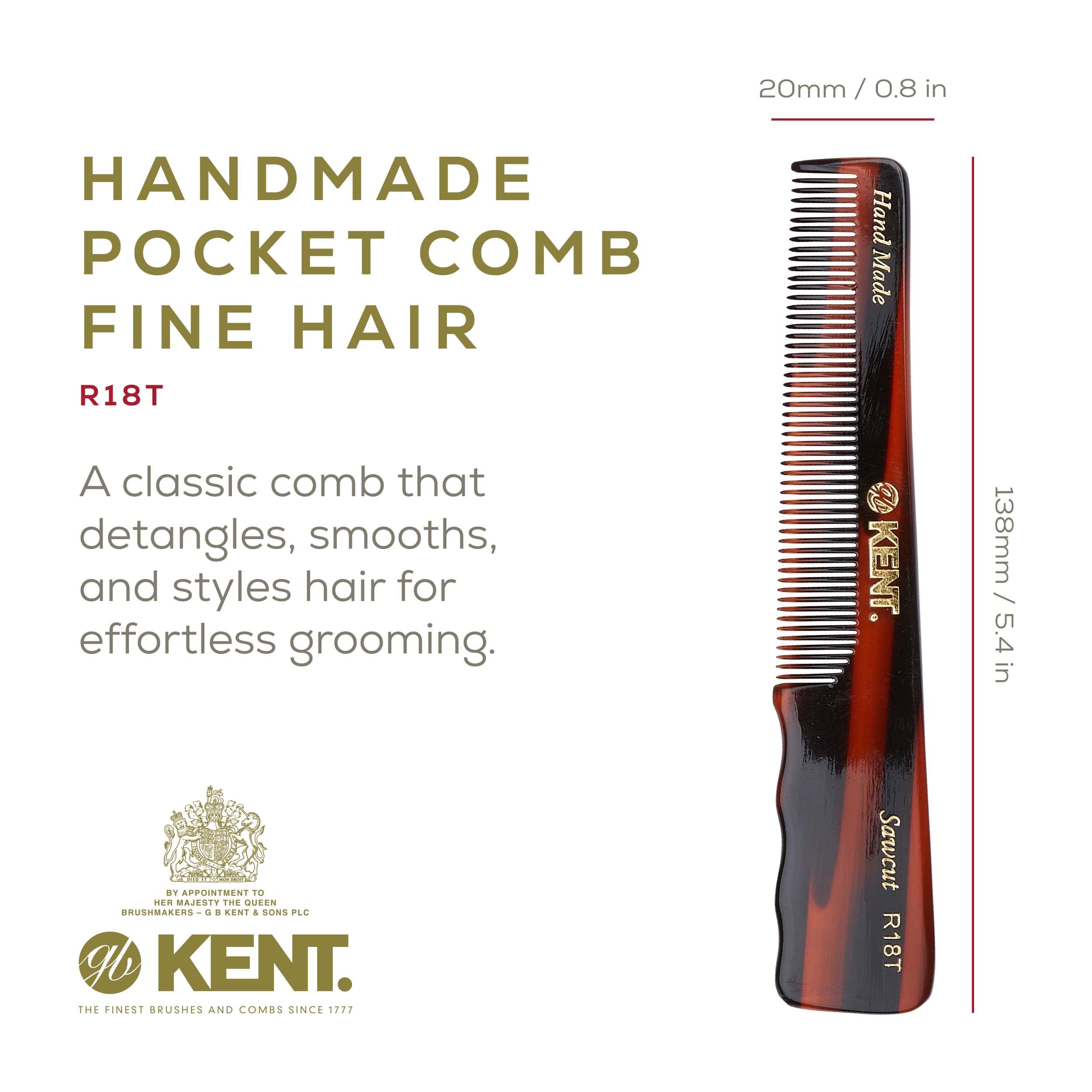 Kent Authentic Handmade Pocket Comb with Thumb Grip, Dark Brown, 136mm