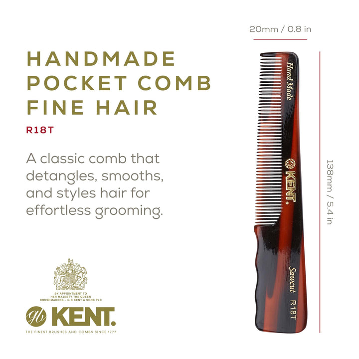 Kent Authentic Handmade Pocket Comb with Thumb Grip, Dark Brown, 136mm