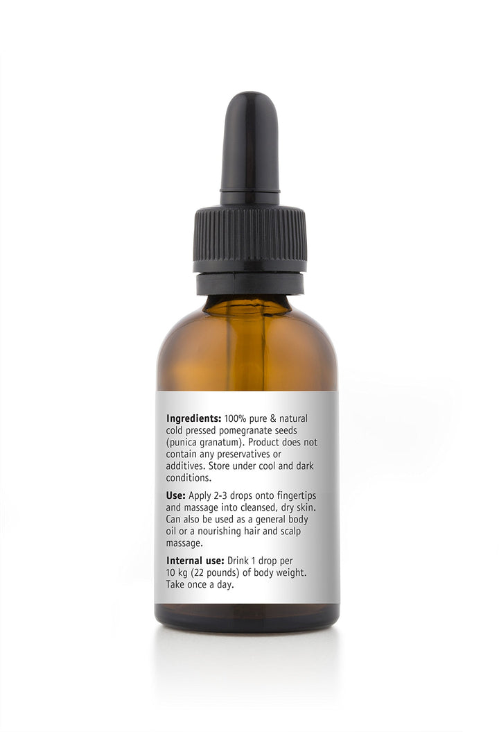 1 Oz Pomegranate Seed Oil, Cold Pressed - 100% Pure, Unrefined, Extra Virgin. Pharmaceutical Grade