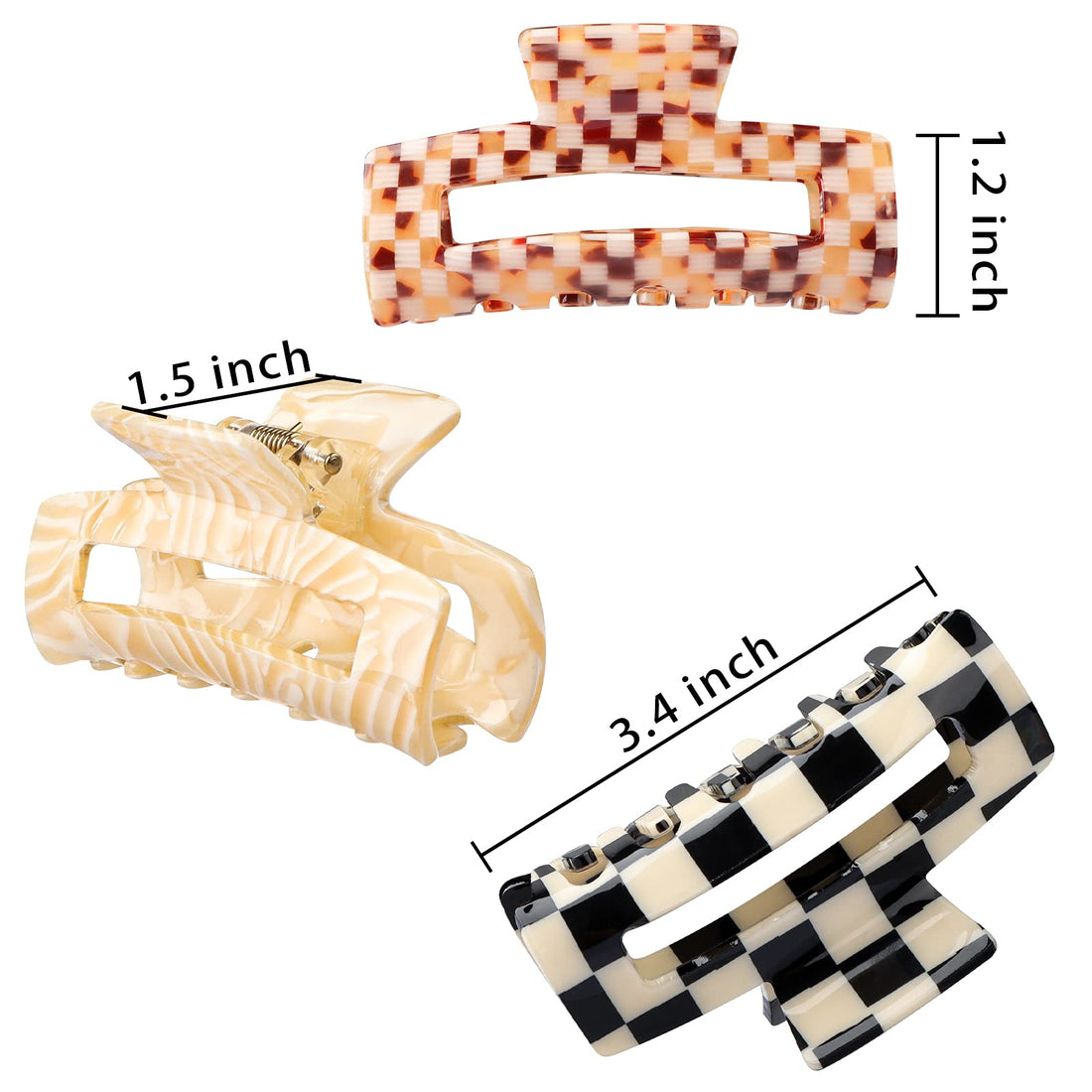 Magicsky 4PCS Hair Claw Clips, Acrylic Banana Barrettes Butterfly French Jaw Clip, Big Hair Clip Hairclips for Thick Thin Hair- Styling Accessories for Women Girls, Large Checkerboard, Leopard, White