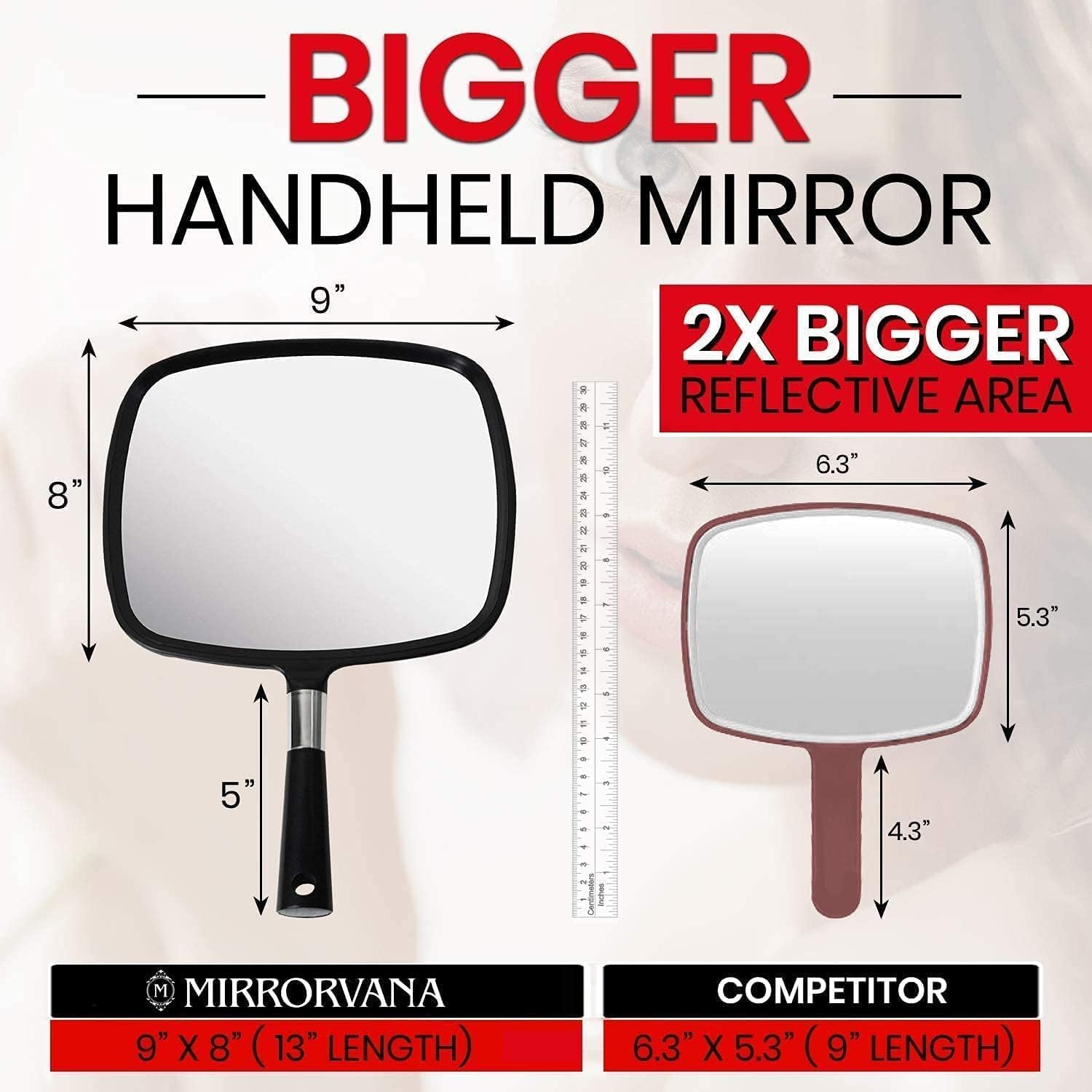 Mirrorvana Large & Comfy Hand Held Mirror (2017 Barber Model in Black) | New and Improved Sticker