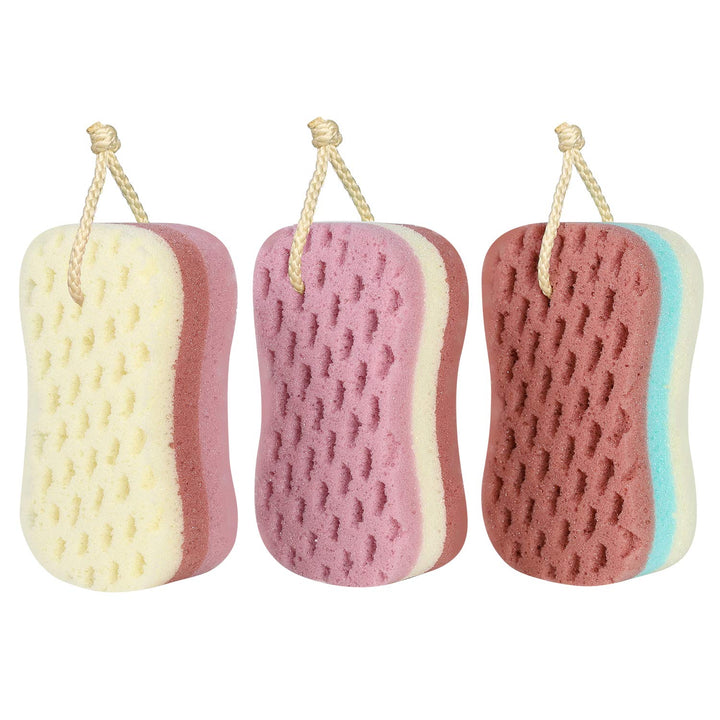 KECUCO 3 Pcs Soft Bath Sponge for Women, Men, Kids, 100% Fiber Sponge Body Shower Sponge Body Scrubber, 3 Different Colors and Extra Large Size XL with Fine, Soft, Rich Foam (Young Man/Adult)