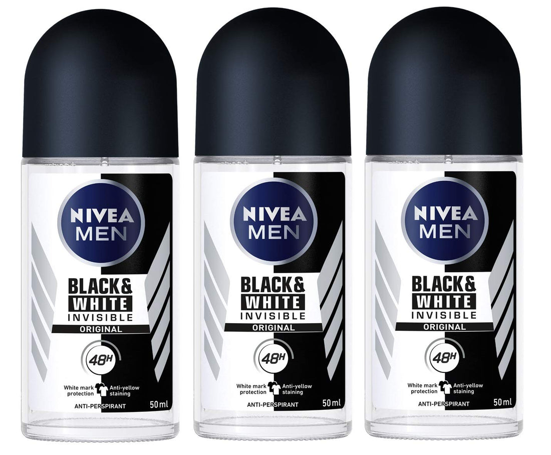 Nivea for Men Invisible for Black and White 48 Hours Deodorant Roll on 50 Ml. 3 Pack l