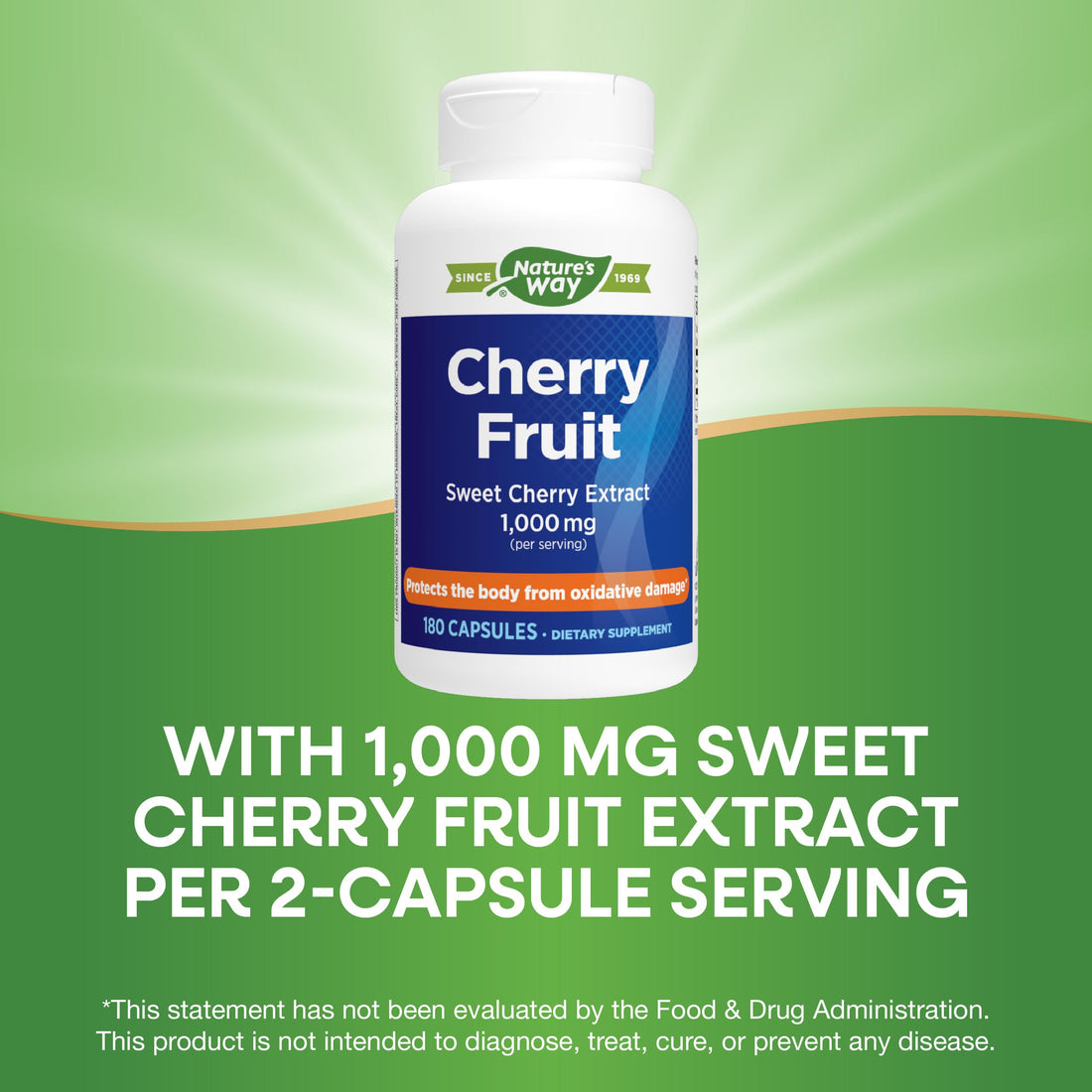 Nature's Way Cherry Fruit, Sweet Cherry Extract, Supports Antioxidant Pathways*, 1,000 mg Per Serving, 180 Capsules