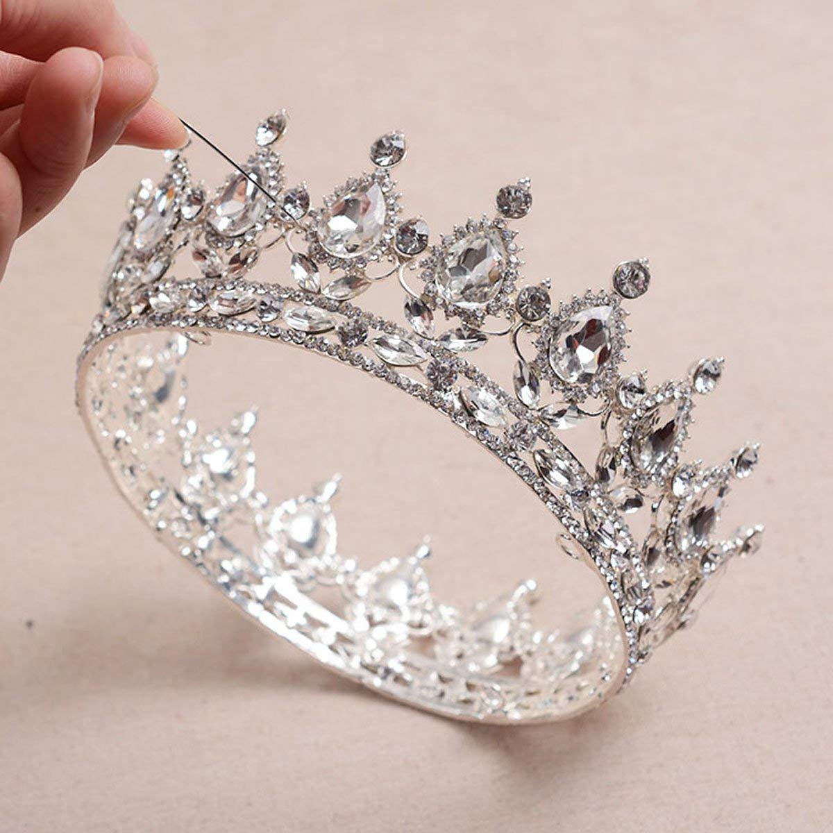 SSNUOY Silver Diamond Shape Tiara for Brides Pageant Crowns