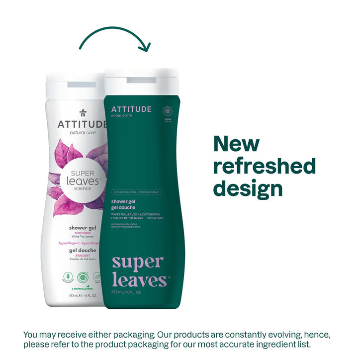 ATTITUDE Super Hypoallergenic Body Wash Soothing, White Tea Leaves, 16 Fl Oz