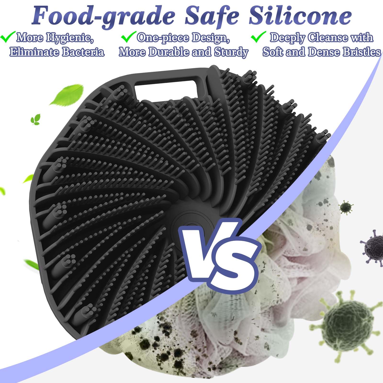 ManmiHealth 2 PCS Silicone Body Scrubber Shower Brush, Upgrade Super-Exfoliating Shower Scrubber with Non-Slip Hand Strap, Silicone Body Buffer for Use in Shower (Black+Pink)