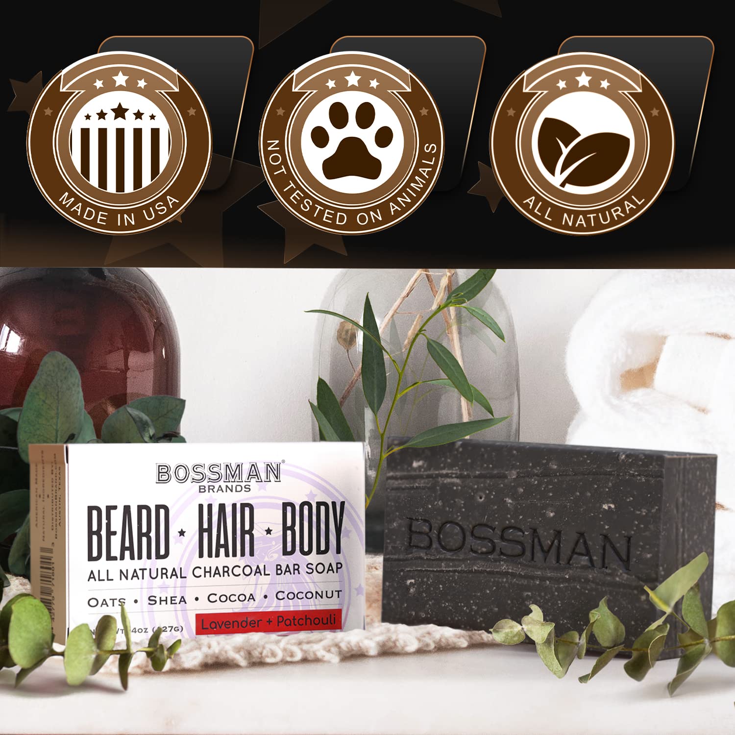 Bossman Brands Shampoo Beard Hair & Body Bar Soap