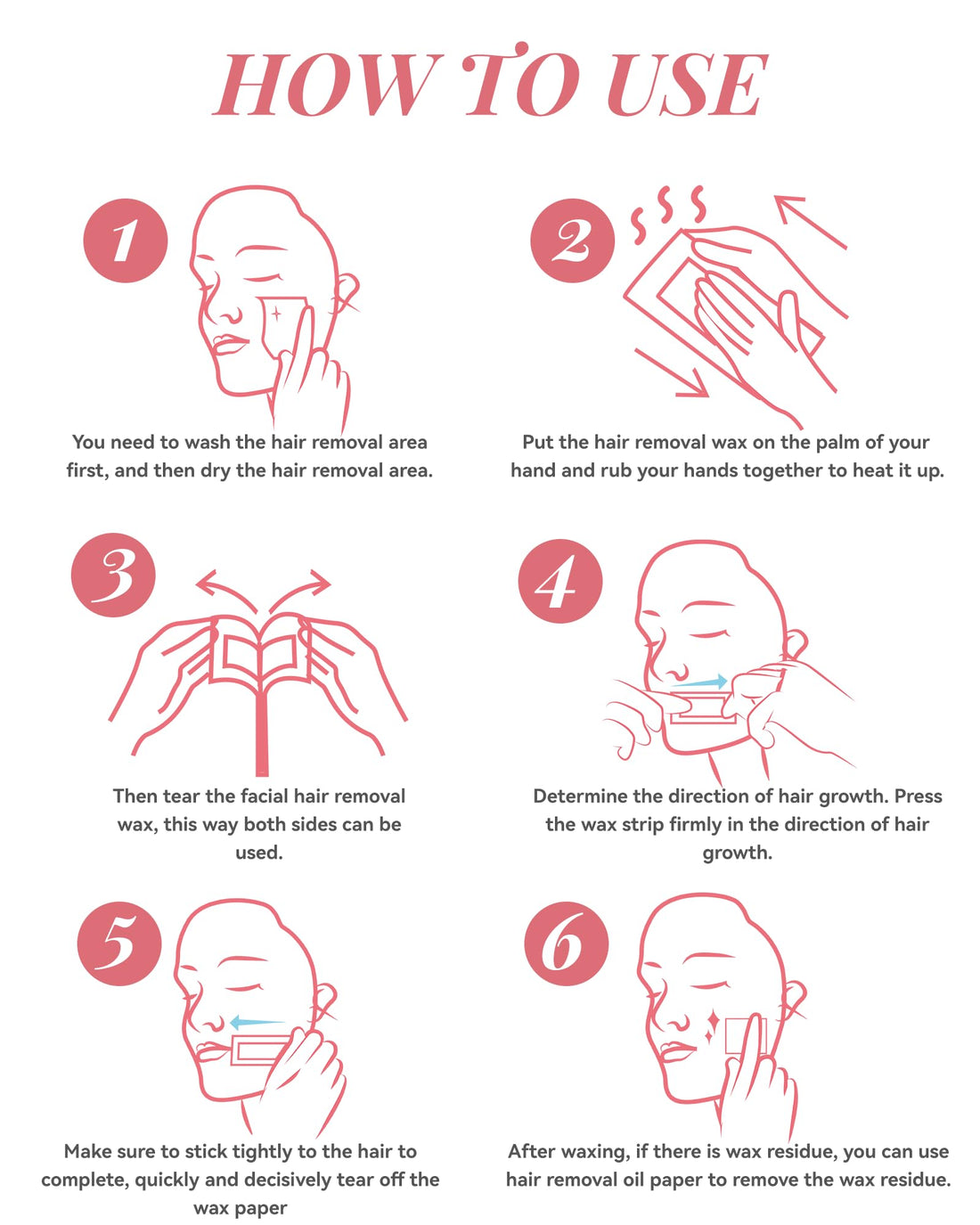 OPOX 40PCS Facial Wax Strips for Hair Removal, Facial Hair Removal for Women, Waxing Kit for Women's Face, Bikini, Chest, Body, Arms, Legs, Back, & Brazilian | 40ct Waxing Strips & 4 calming Oil Wipes