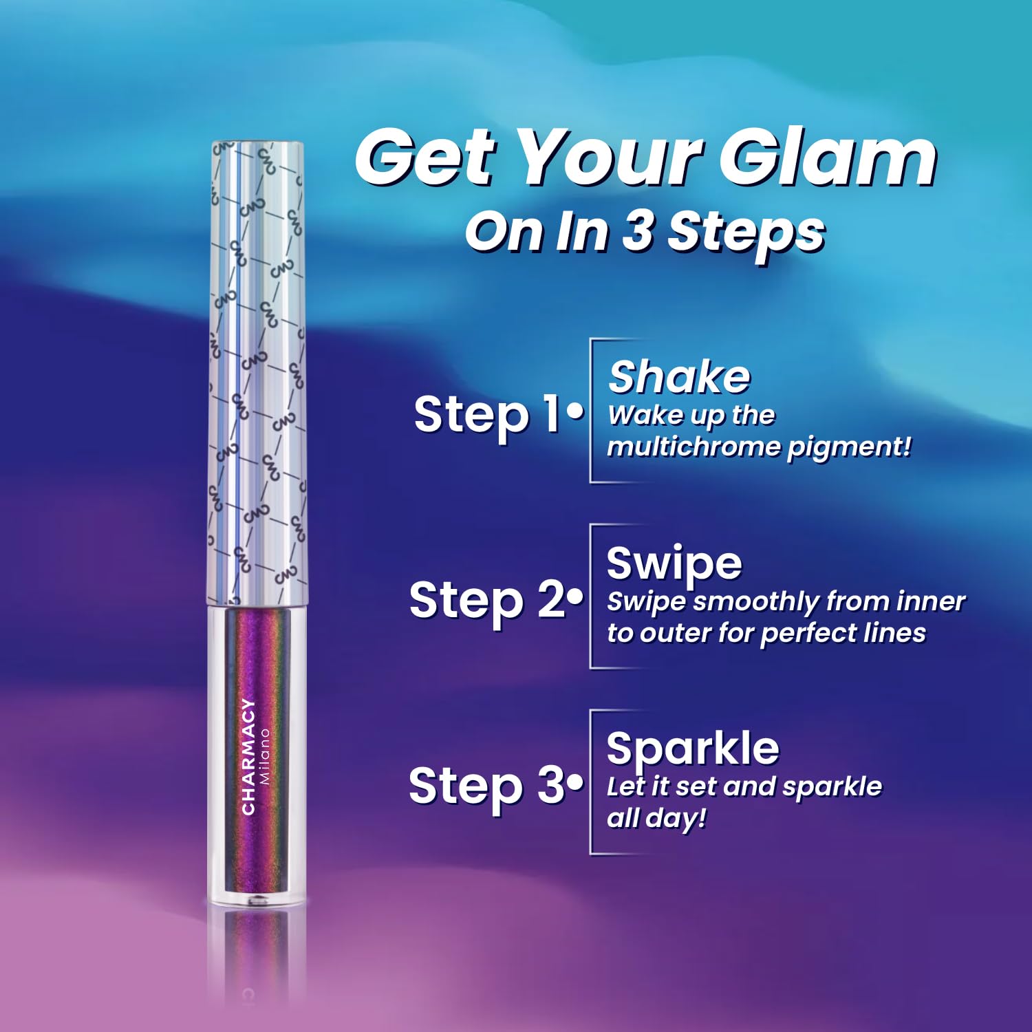 CHARMACY Chameleon Glitter Liquid Eyeliner, Metallic Shade Color Shift Eye Liner, Highly Pigmented, 24H Long-Lasting, Waterproof and Anti-Smudge, Ultra-Fine Tip, PURPLE GOLD INDIGO 904