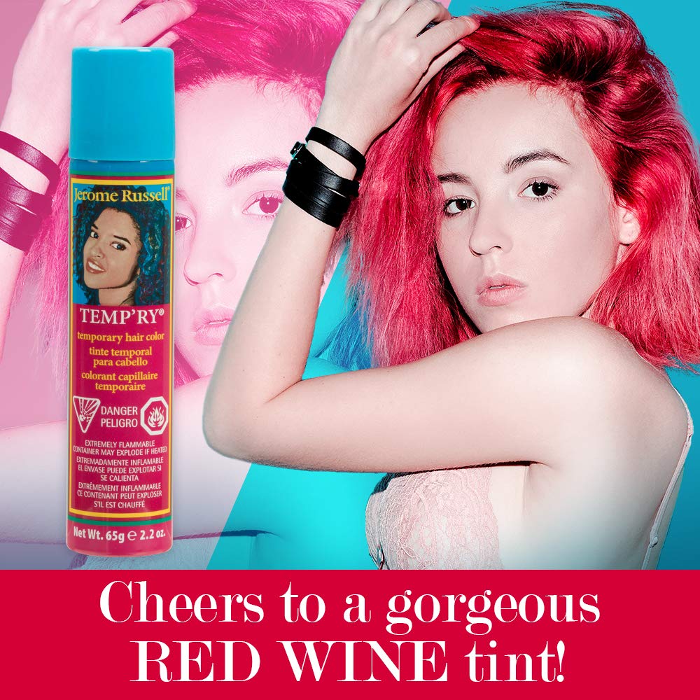 Jerome Russell Temporary Hair Color Spray, Red Wine - Intense Spray-On Temporary Hair Color, Fast-Drying, Non-Sticky, Travel Size Hair Dye for Instant Vivid Hair Color, 2.2 oz