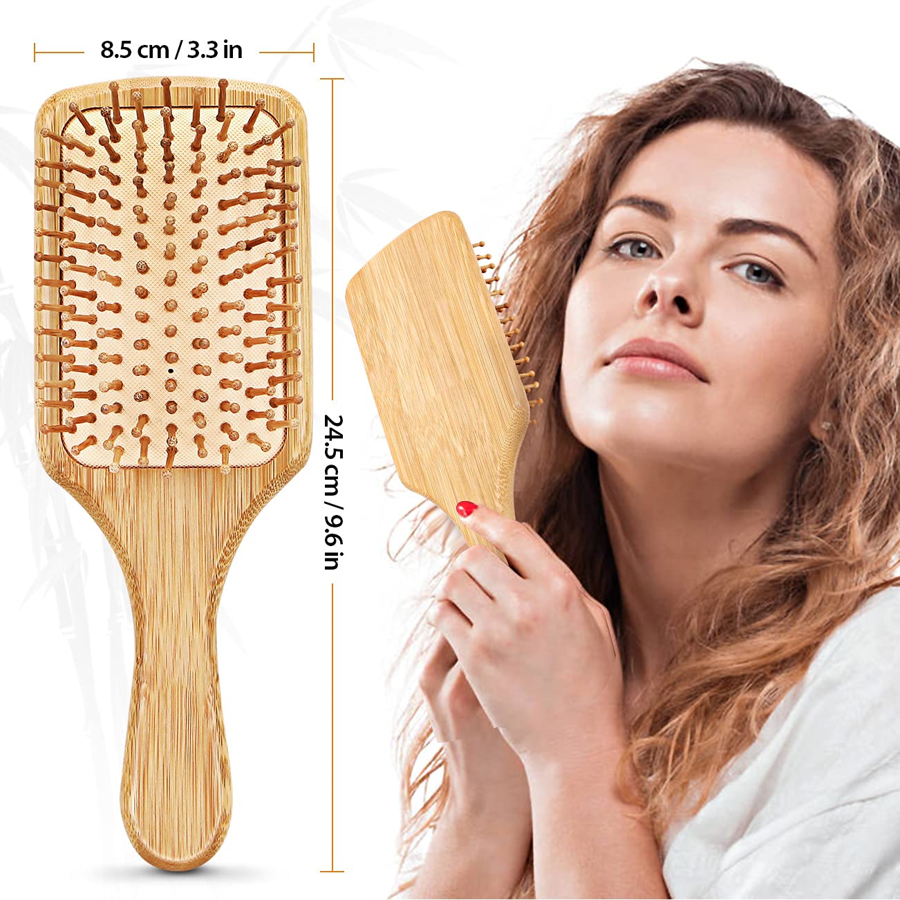 BundlePro Pack of 2 Bamboo Hair Brushes | Natural Ecofriendly Brush with Bristles Massages Scalp AntiStatic Detangle for All Types Lightweight Travel Size (Paddle)