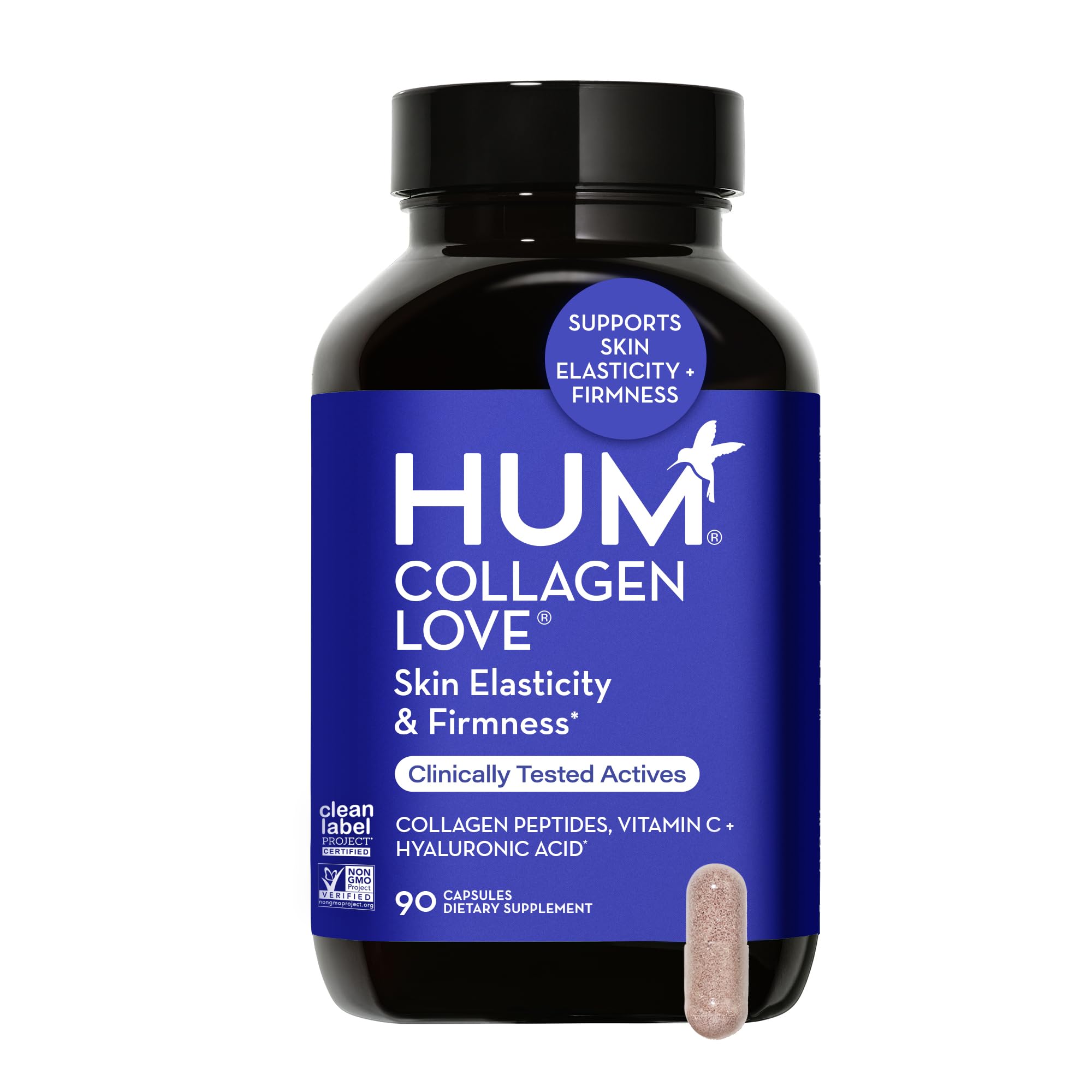 HUM Collagen Love Skin Supplement - Collagen Peptides w/Hyaluronic Acid & Vitamin C, Supports Firm Skin & Helps Minimize Signs of Aging - Skin Supplements for Women and Men (90-Count)