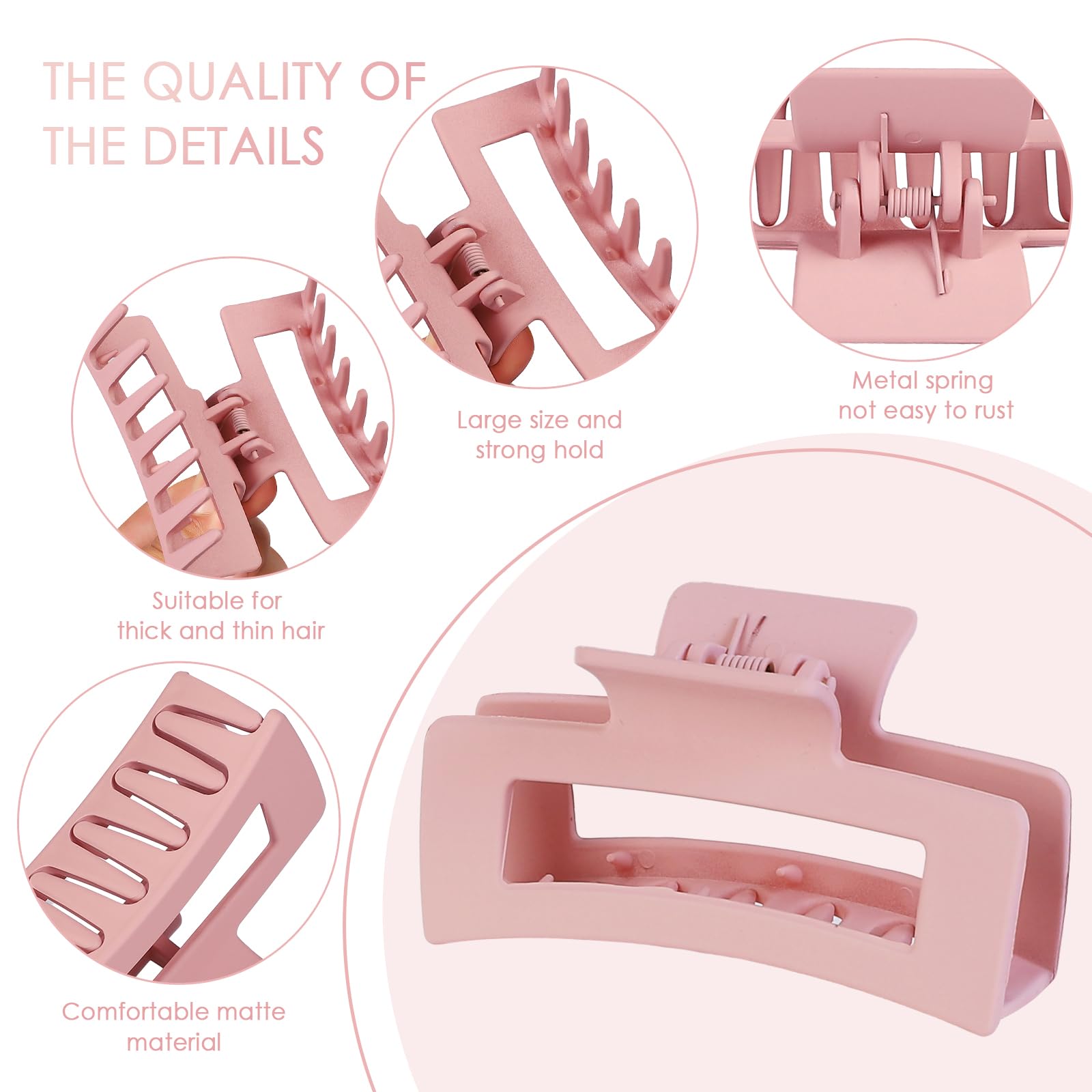 12 Pcs Hair Claw Clips 3.5 Inch Non-slip Square Matte Claws for Women, Strong Hold Banana Clip for Thick Thin Hair,Multi-color