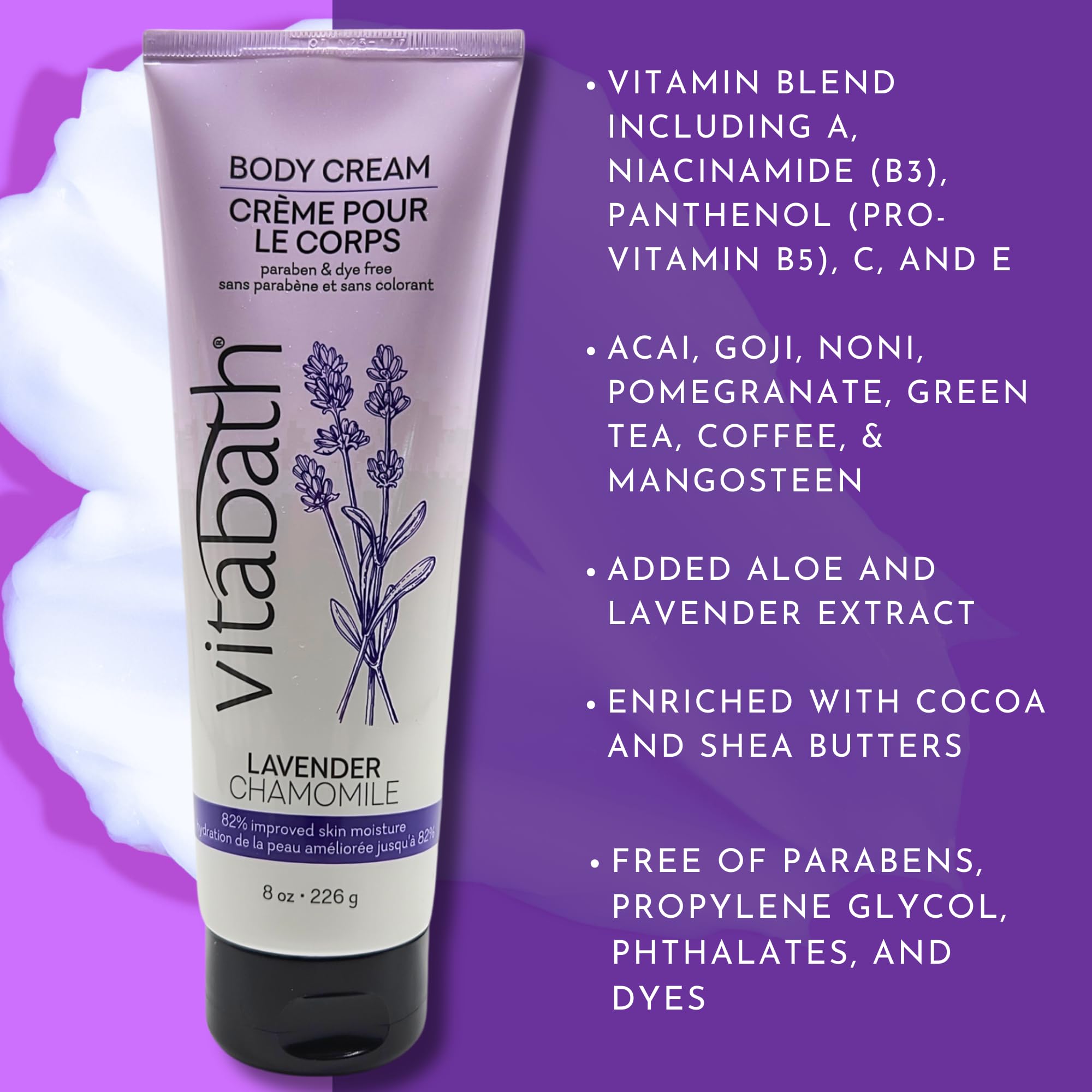 Vitabath Body Cream, Lavender Chamomile, 8 Fluid Ounce