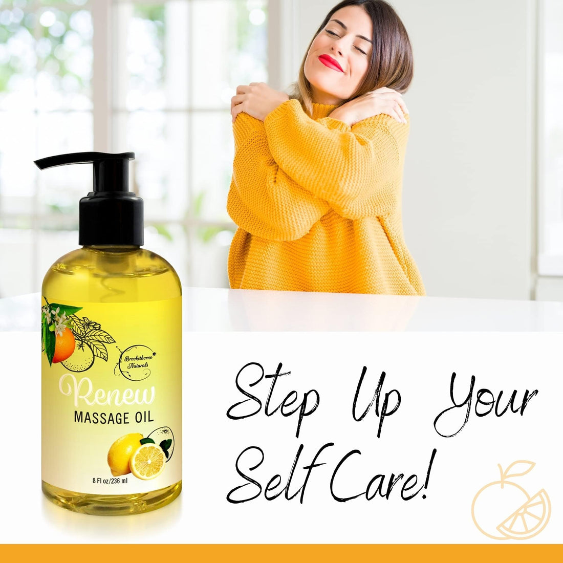 Renew Massage Oil with Orange, Lemon & Peppermint Essential Oils - Great for Massage Therapy or Home use. Ideal for Full Body – with Almond, Grapeseed & Jojoba Oils – by Brookethorne Naturals