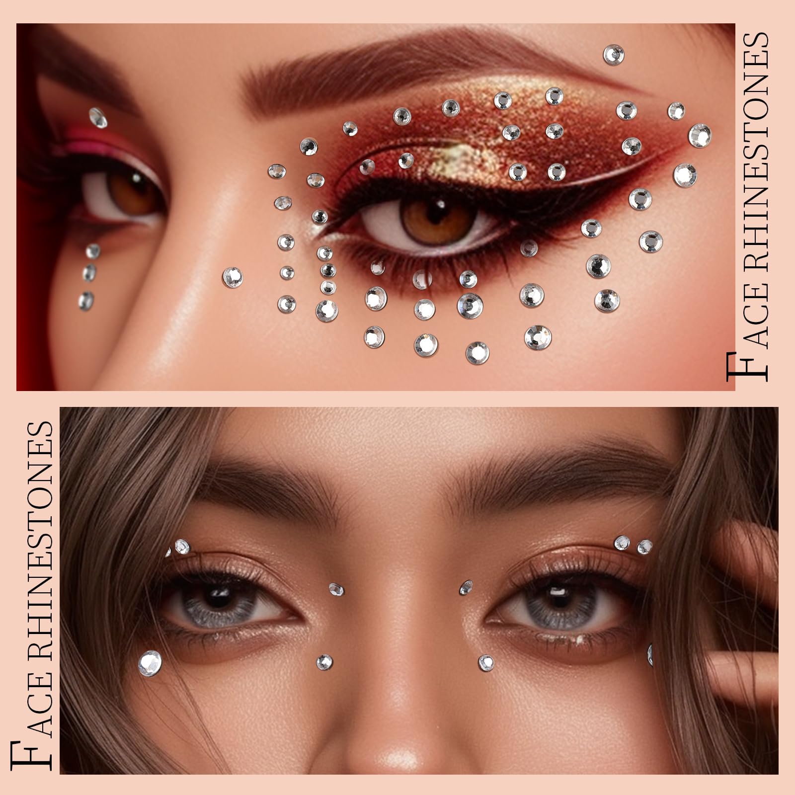 Teenitor Face Gems Self Adhesive Face Jewels, 1950PCS Hair Pearls and Face Rhinestone for Makeup Festival, Stick On Gems for Face, Hair, Eye, Body