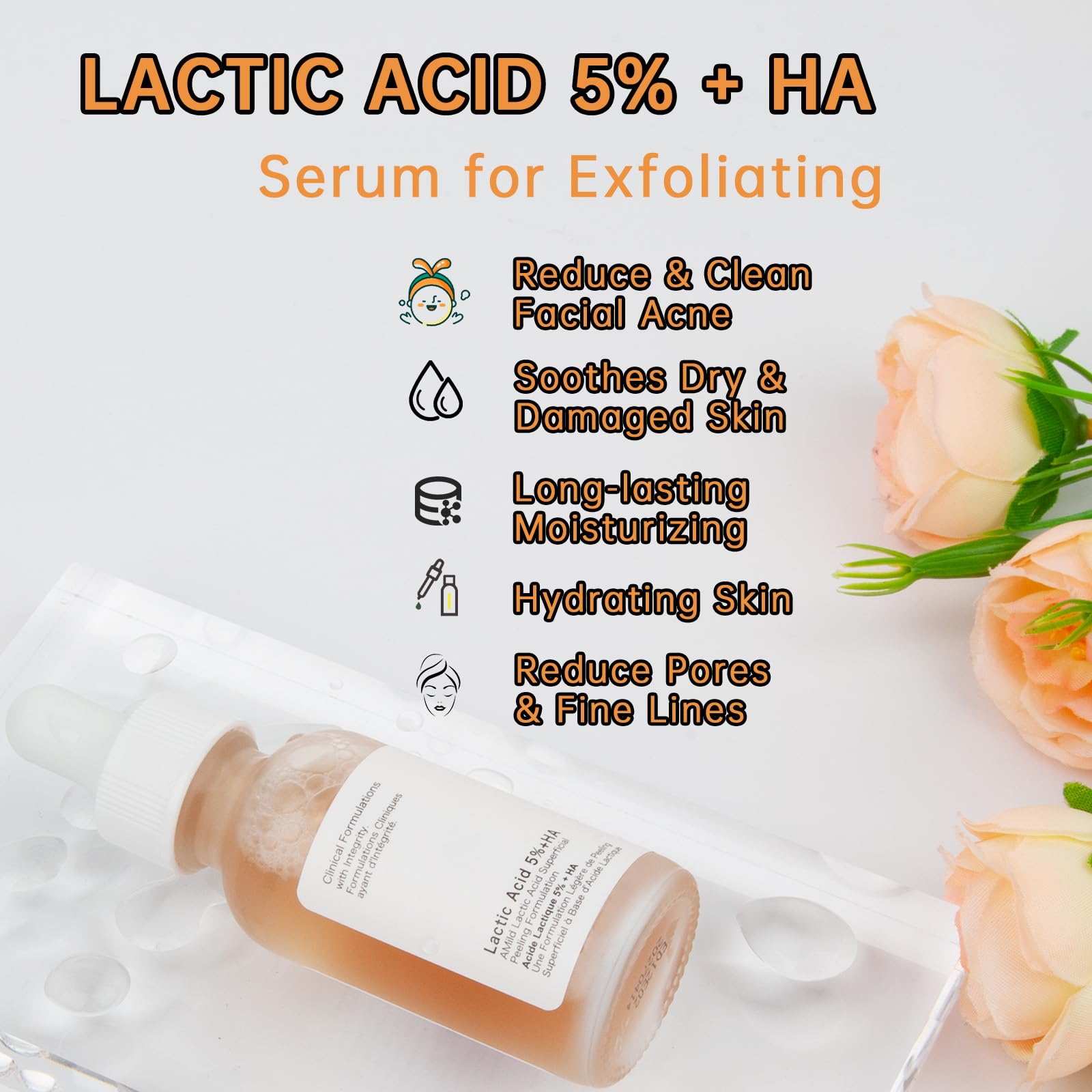 Lactic Acid Serum For Women, 30ML Moisturizing Lactic Acid 5% + Hyaluronic Acid Face Serum For Exfoliating, Exfoliating Serum For Dry Skin.