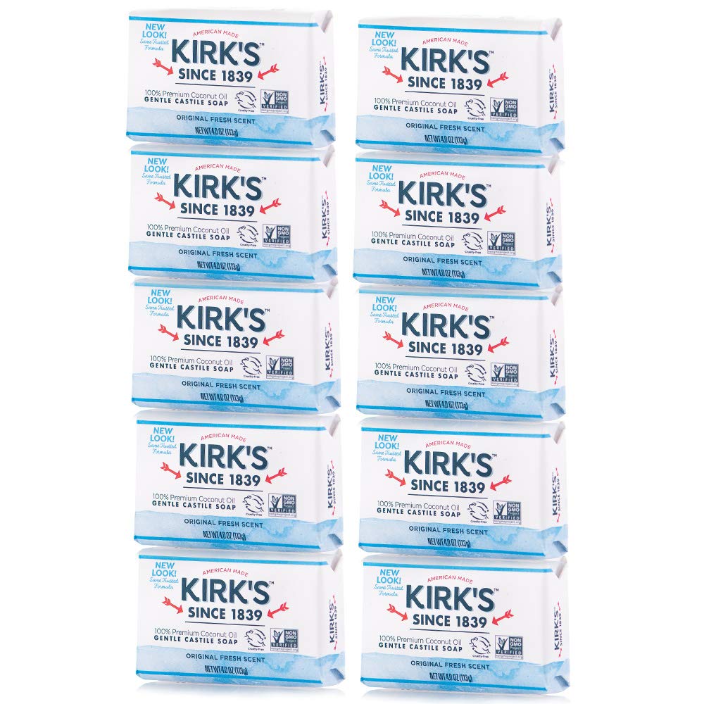 Kirk's Original Coco Castile Bar Soap Original Fresh Scent 4 Ounces (Pack of 10)