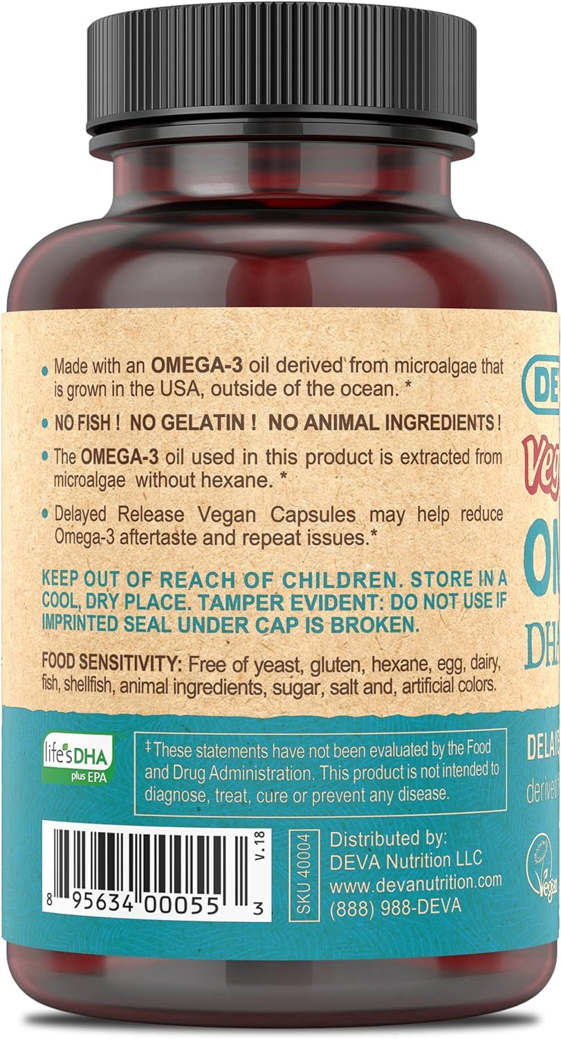 DEVA Vegan Omega-3 DHA-EPA, from Micro Algae, Delayed Release, 90 Vegan Capsules (Pack of 2)