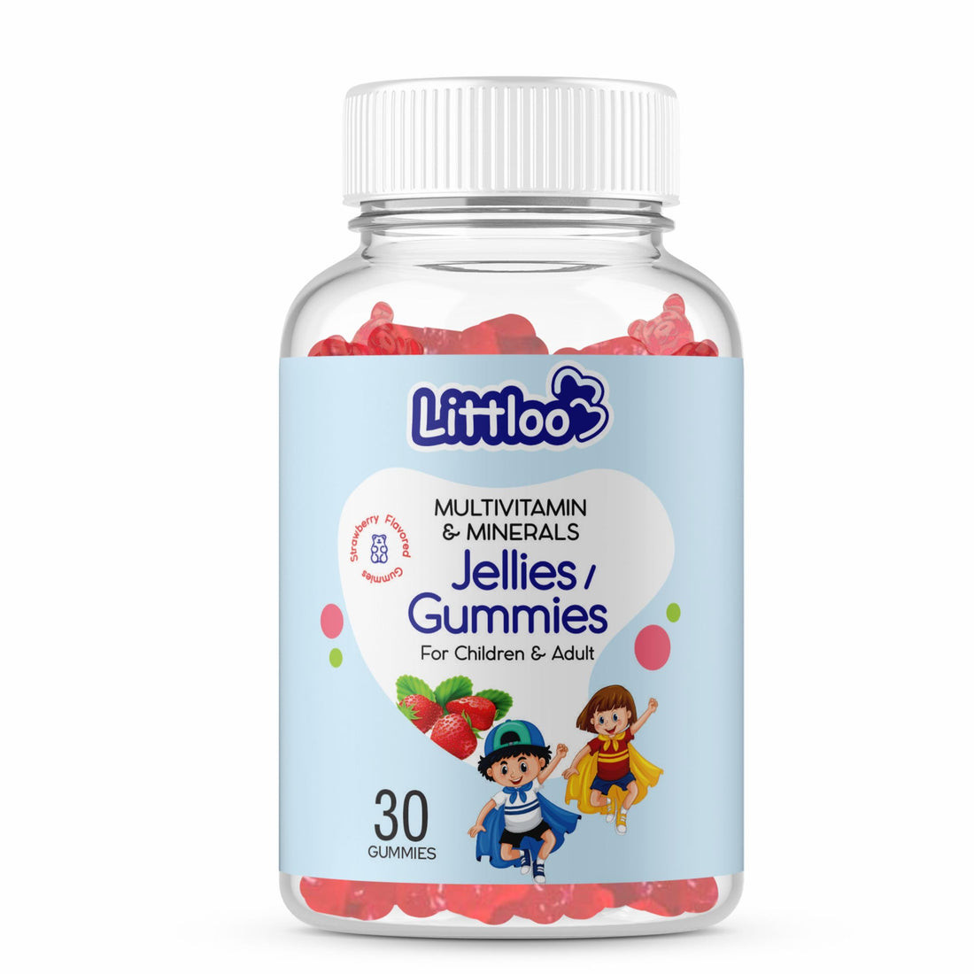 LITTLOO Multivitamin Gummies for Kids | Essential Daily Nutrition for Growing Minds | 30 Strawberry Flavoured Gummies for Improved Energy and Immunity - Pack of 1