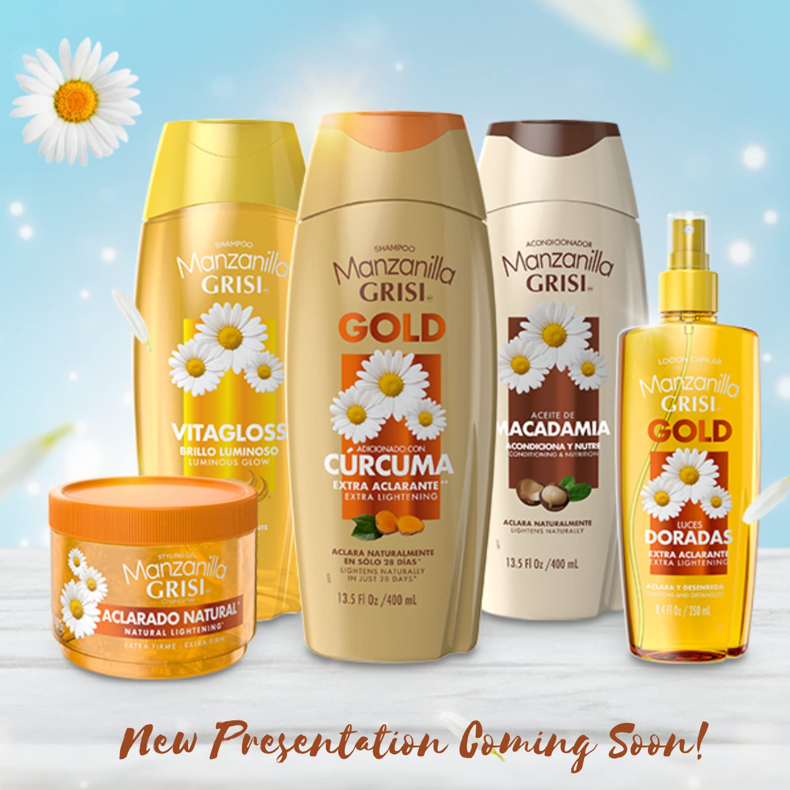 Manzanilla Grisi Gold Extra Lightening Shampoo Cleansing and Extra Lightening with Chamomile Extract and Turmeric Lightens Naturally Soft and Luminous Hair, 2 Pack of 13.5 FL Oz, Bottles, 2 Count