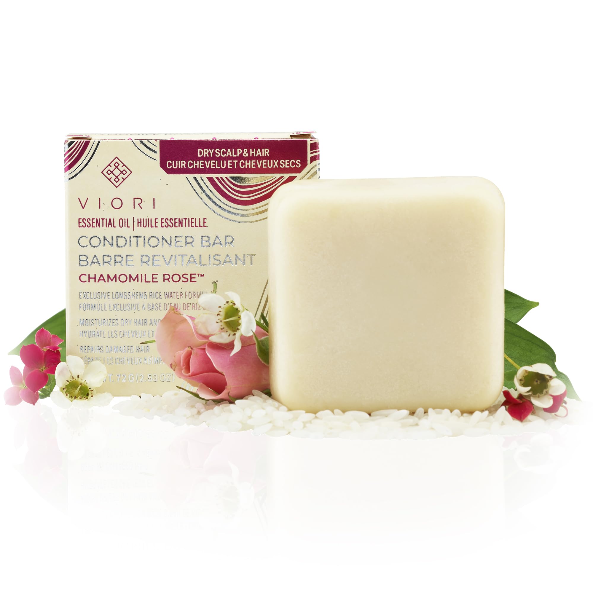 Viori Chamomile Rose Essential Oil Conditioner Bar Made with Rice Water - Handcrafted All Natural Organic Conditioner