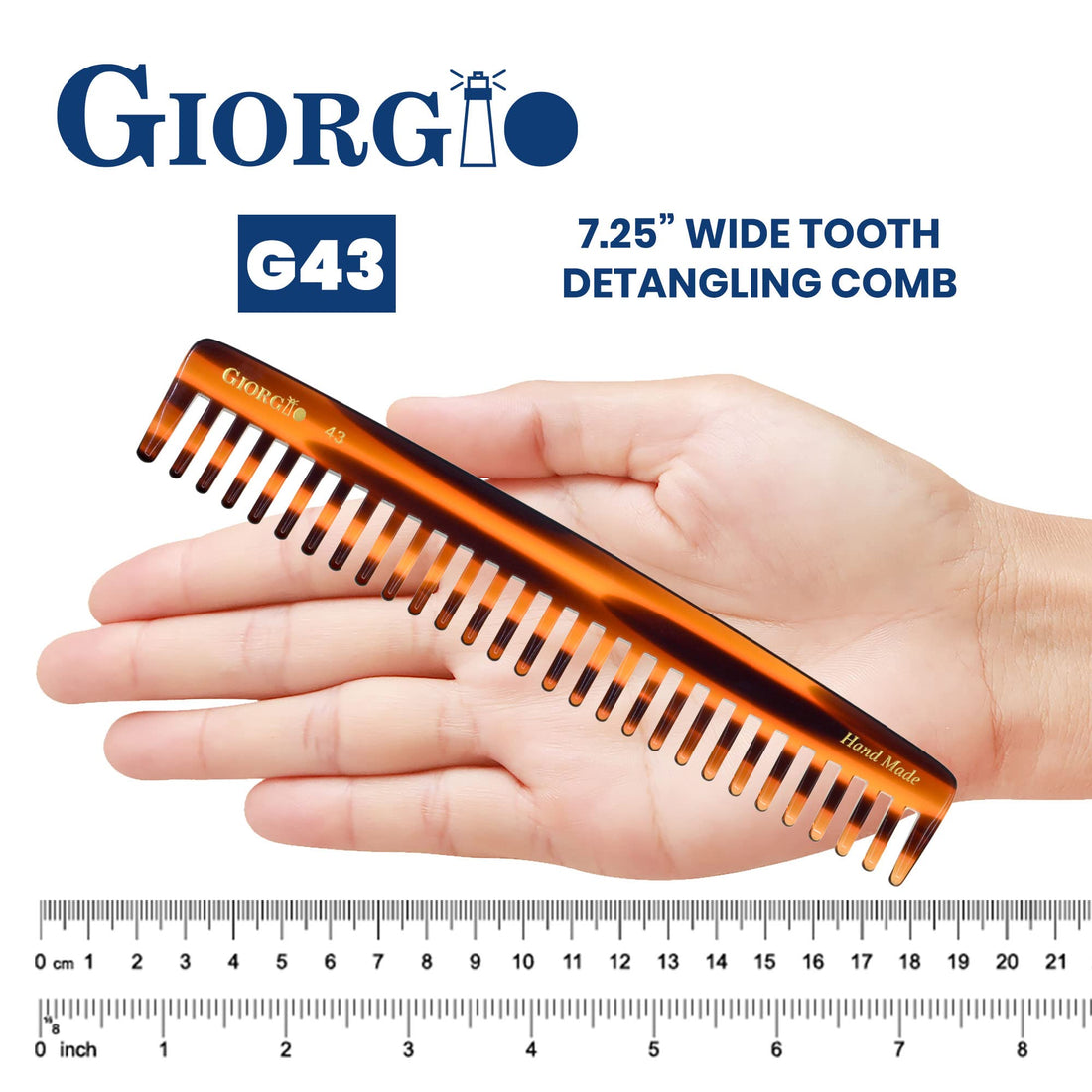 GWL Giorgio Hand Made Flexible Comb 7 1/4 Long Tortoise
