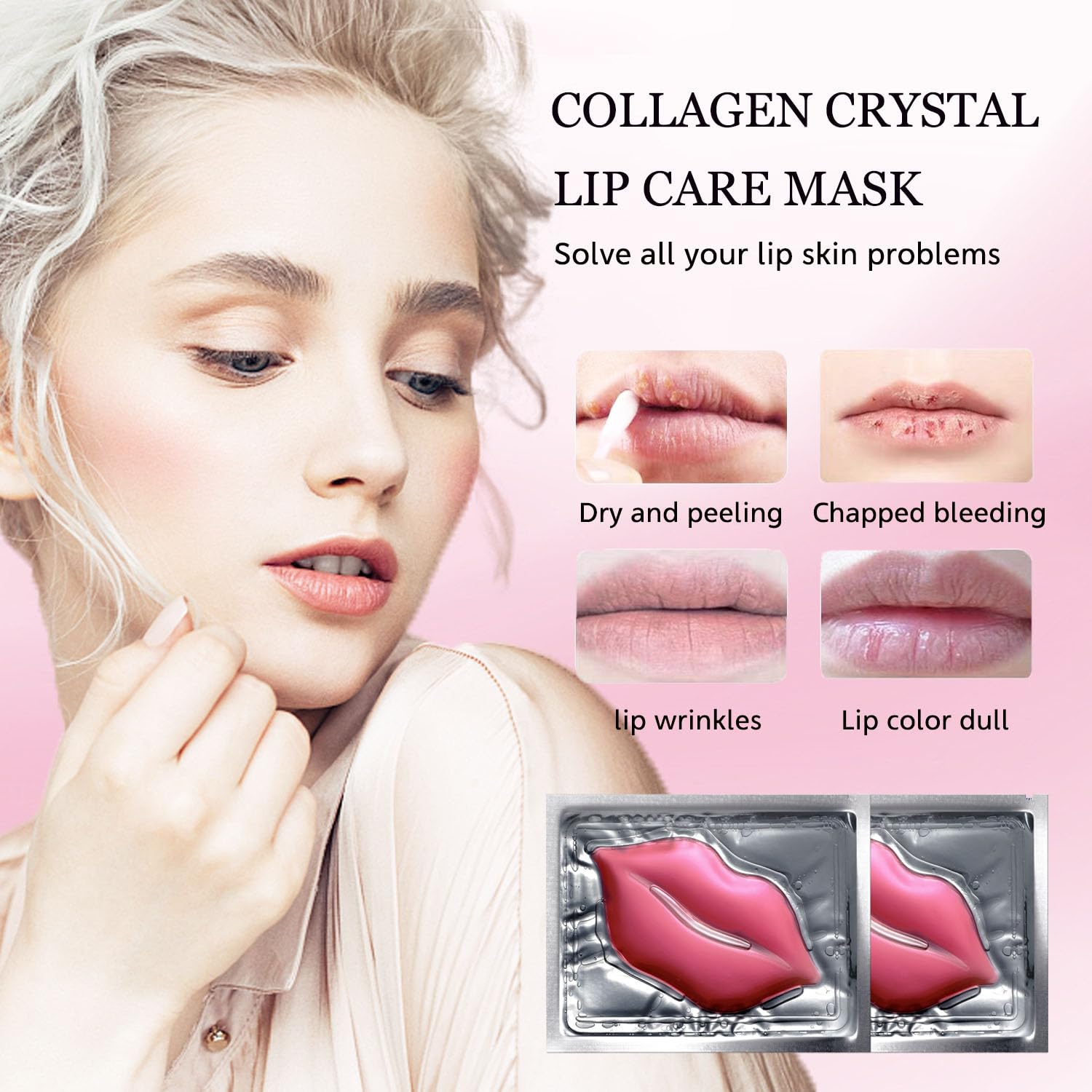 NIYET 30 pieces of Moisturizing Collagen Crystal Lip Mask - Anti-Ageing & Anti Chapped, Reduce lip Wrinkles, Fade Lip Color, Make Skin Smooth (Pink)