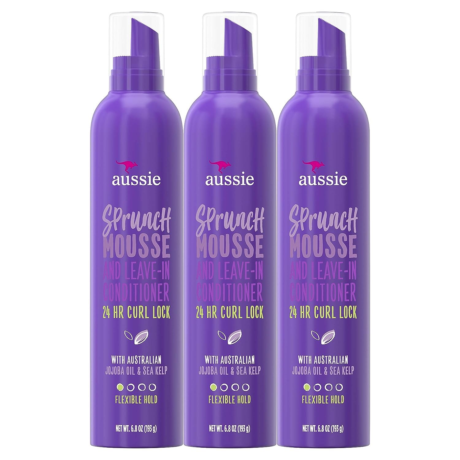 Aussie Sprunch Hair Mousse + Leave-In Conditioner 6.8 Oz (Pack of 3)