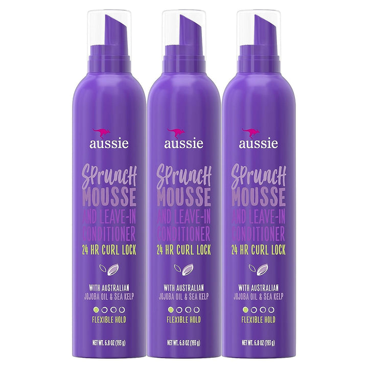 Aussie Sprunch Hair Mousse + Leave-In Conditioner 6.8 Oz (Pack of 3)