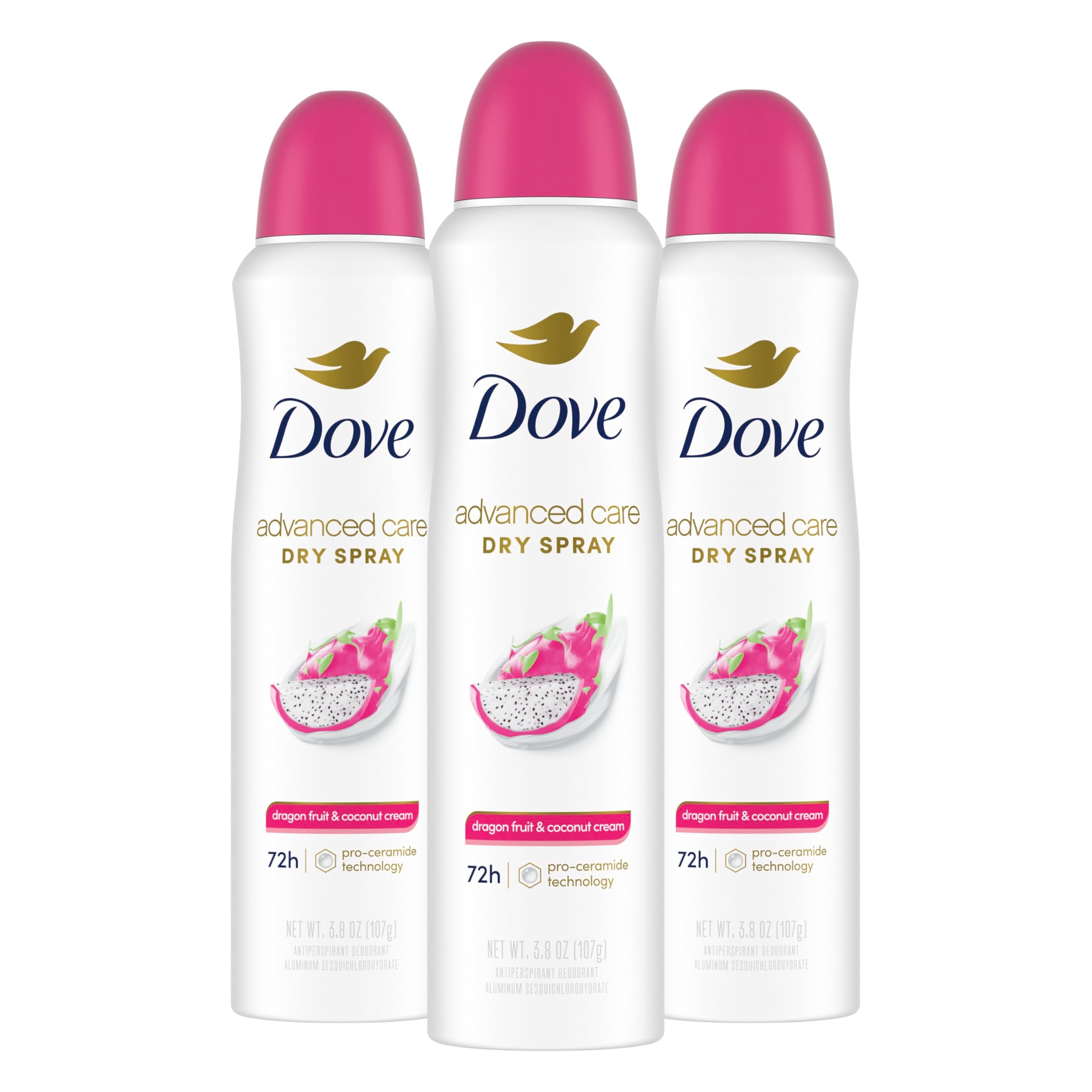 Dove Advanced Care Antiperspirant Deodorant Spray for Women 3 Pack Dragon Fruit & Coconut Cream 72 hour sweat and odor protection 3.8oz