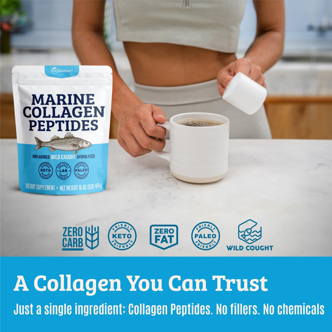 Dr. Matthew Marine Collagen Peptides Powder from Hydrolyzed Wild Caught Fish Protein - Hair & Beauty Supplements for Women & Men