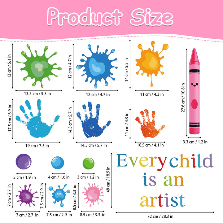Every Child is an Artist Wall Decals Watercolor Crayon Paint Splatter Wall Decal Handprint Polka Dots Splash Wall Stickers Colorful Peel and Stick for Classroom School Nursery Playroom Daycare Decor