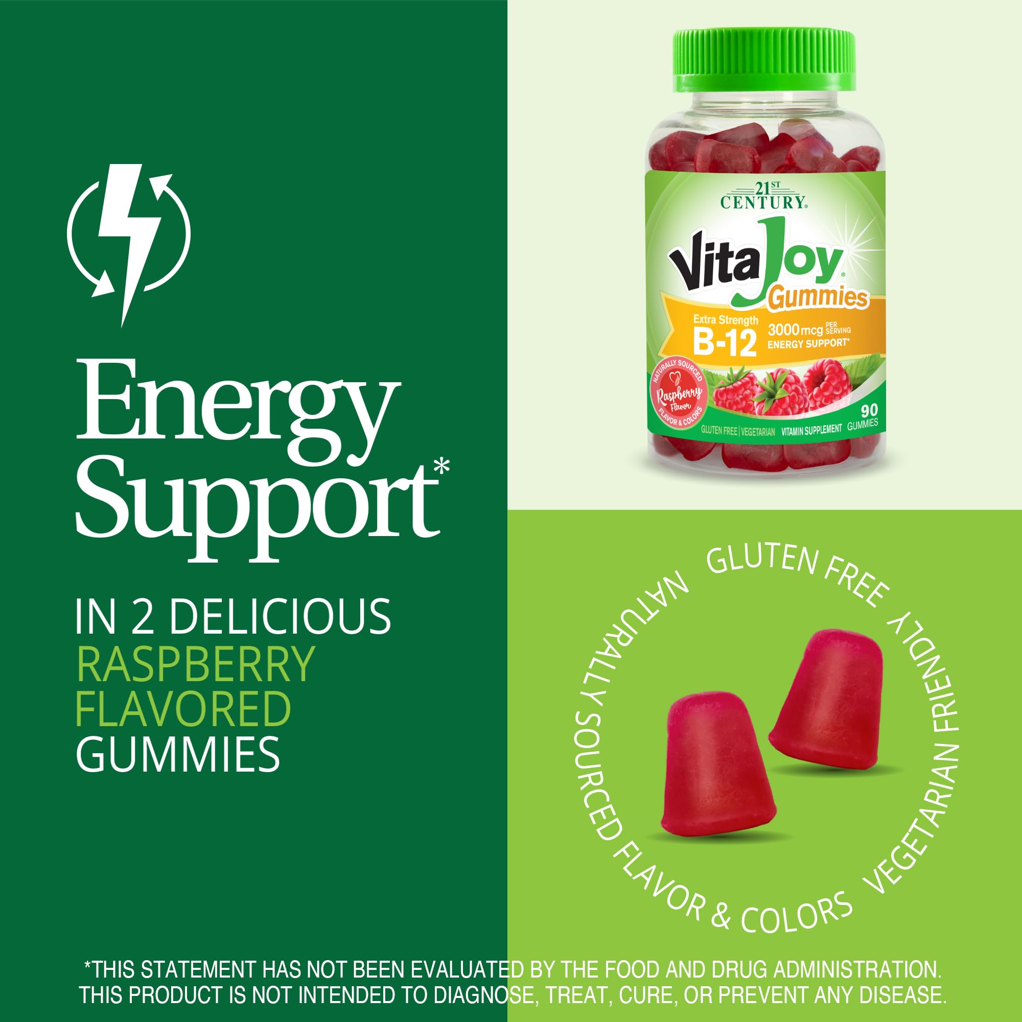 21st Century VitaJoy Extra Strength B-12 3000 mcg Gummies, Raspberry, 90 Count