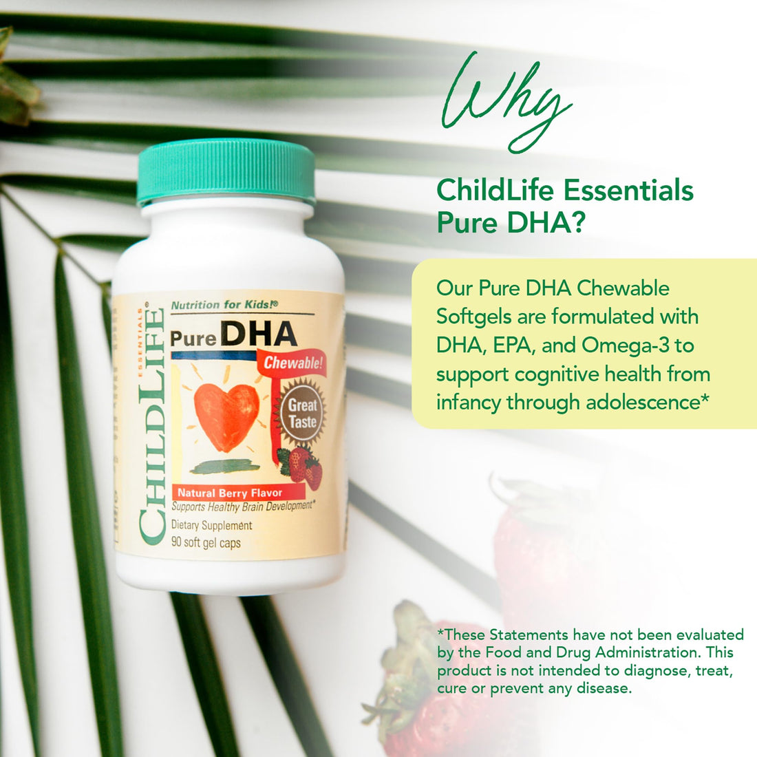 CHILDLIFE ESSENTIALS Pure DHA for Kids - DHA Supplements, DHA EPA Omega 3 Supplement, Children DHA Chewables, Baby DHA, Fish Oil for Toddlers, Gluten Free - Natural Berry, 90 Softgels (Pack of 3)