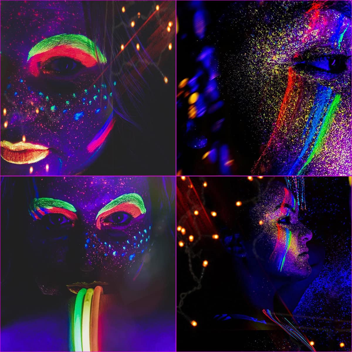 Bowitzki UV Glow Fluorescent Split Cakes Neon Rainbow Water Actived Liners Face Paints Body Painting Makeup 50g for Halloween